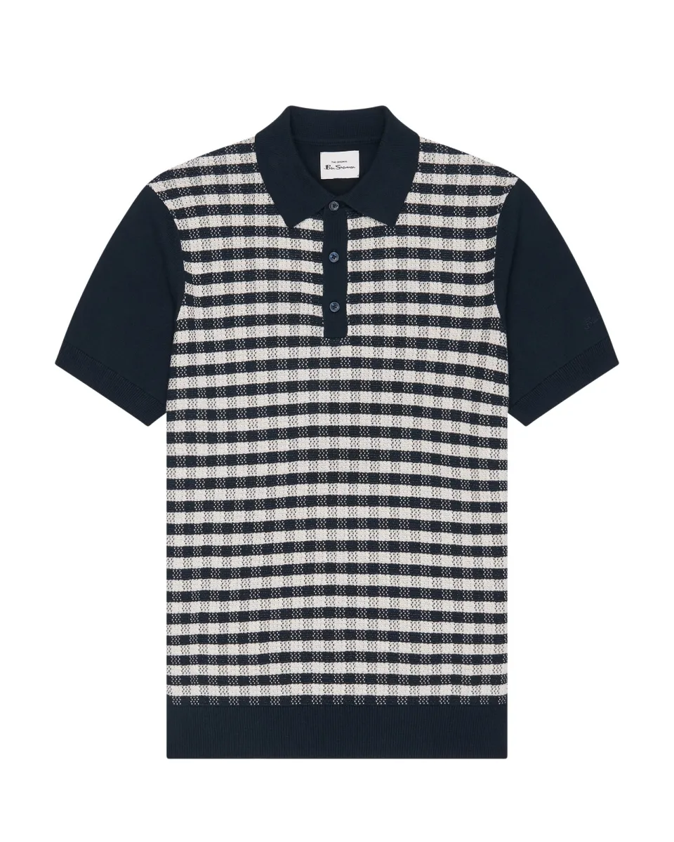 Short-Sleeve Jacquard Check Polo - Dark Navy sold by Ben Sherman