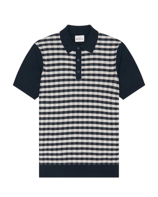 Short-Sleeve Jacquard Check Polo - Dark Navy sold by Ben Sherman