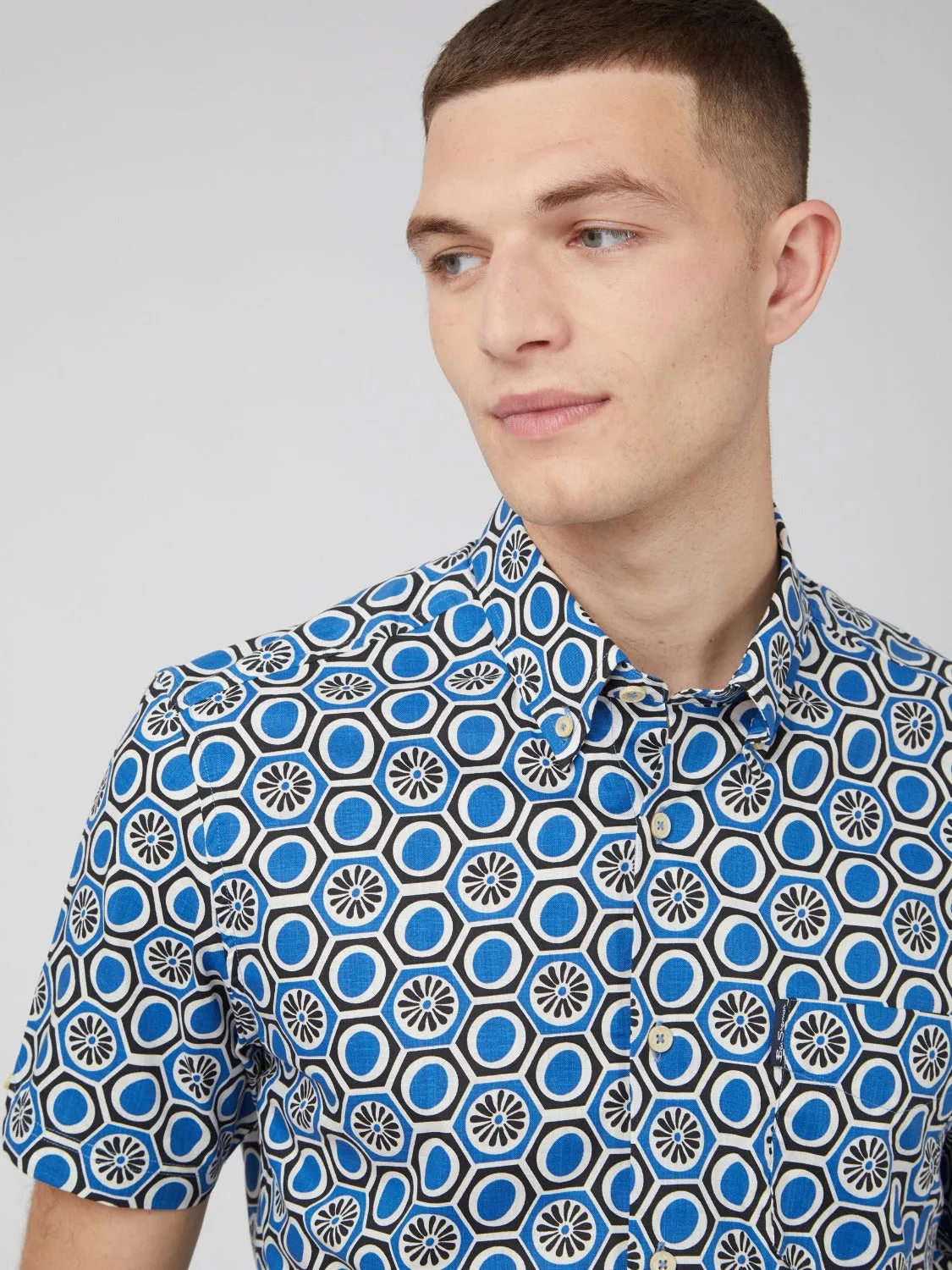 Retro Floral Print Short-Sleeve Shirt - Blue sold by Ben Sherman product image thumbnail 5