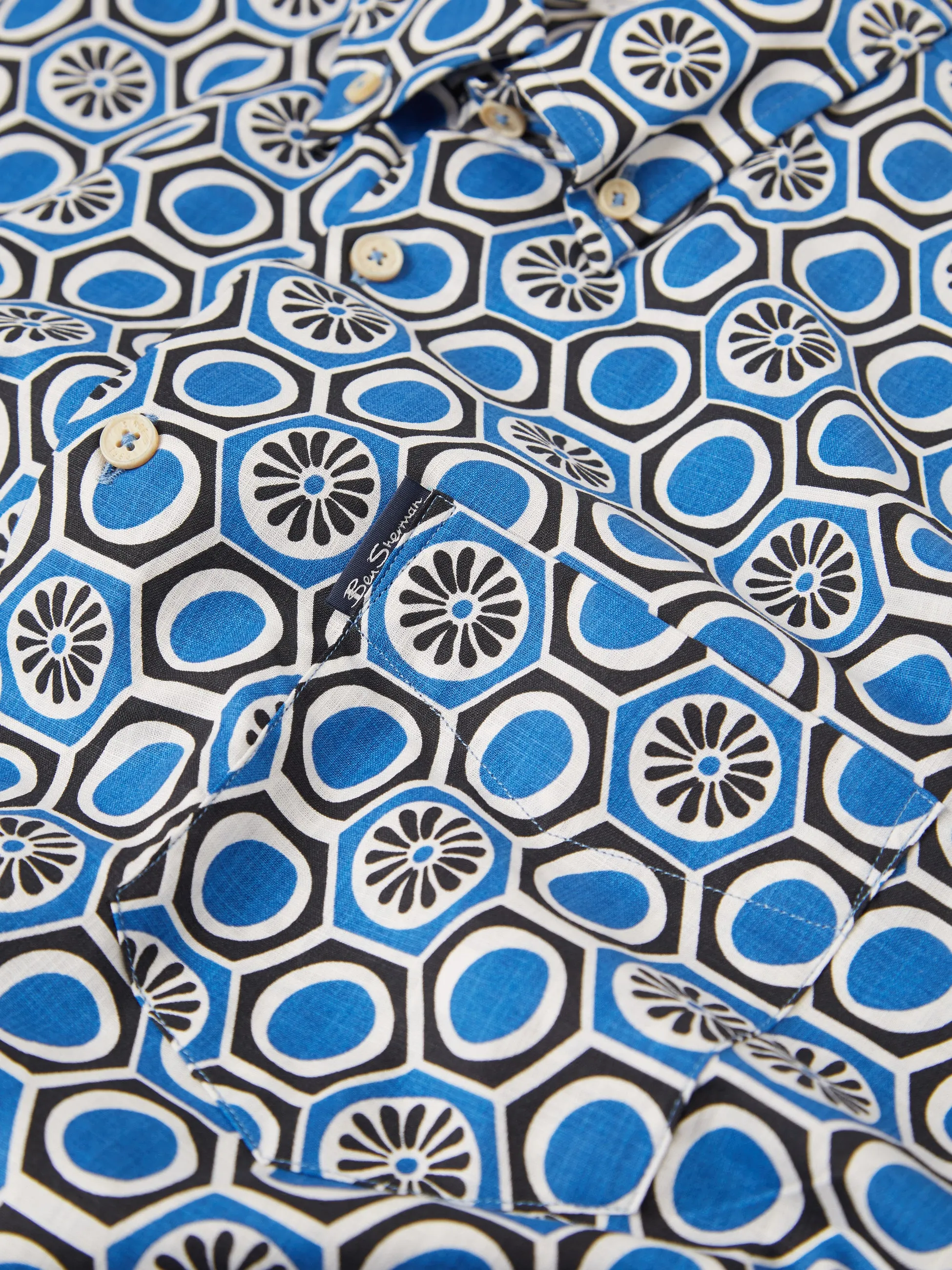 Retro Floral Print Short-Sleeve Shirt - Blue sold by Ben Sherman product image thumbnail 2