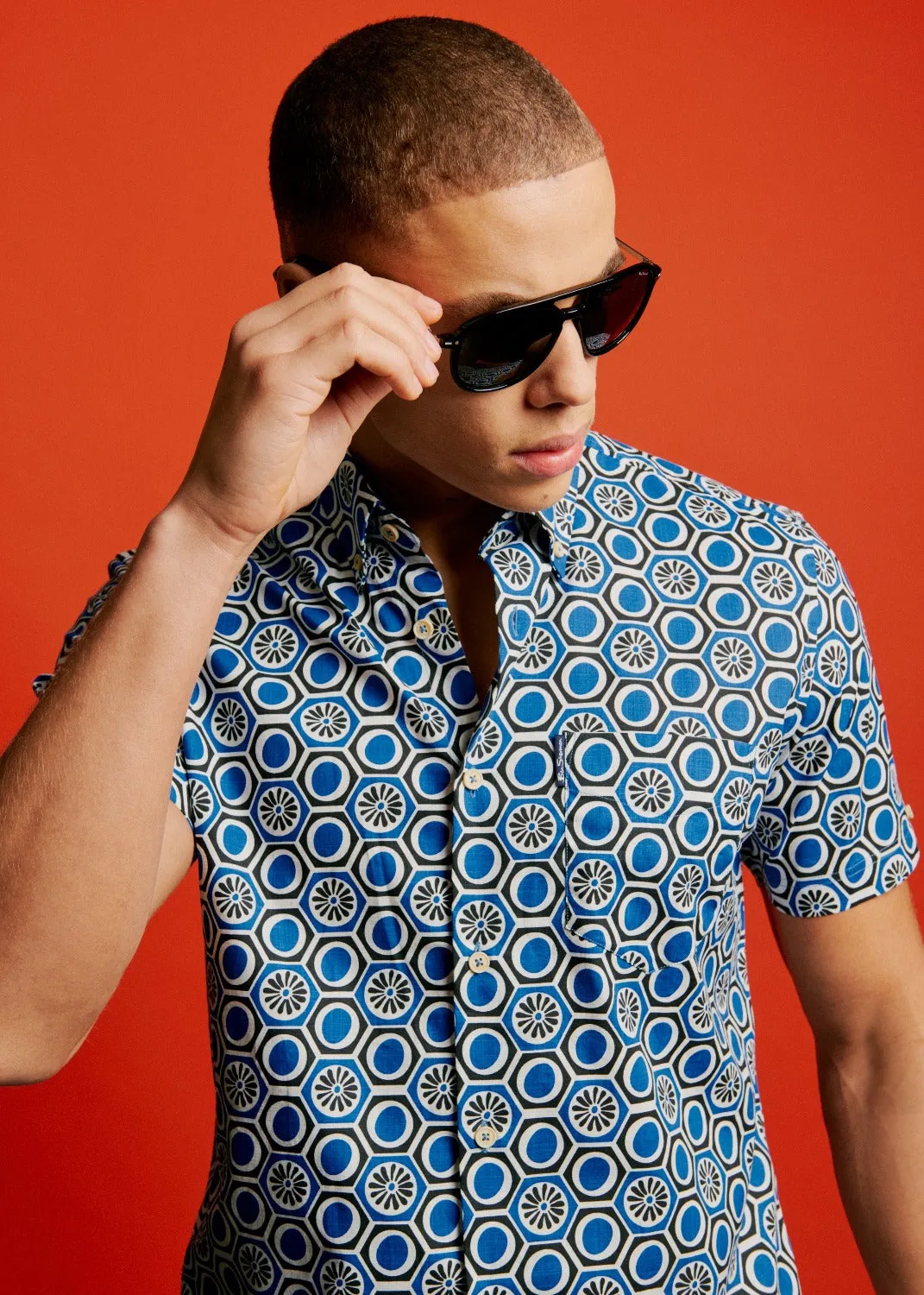 Retro Floral Print Short-Sleeve Shirt - Blue sold by Ben Sherman
