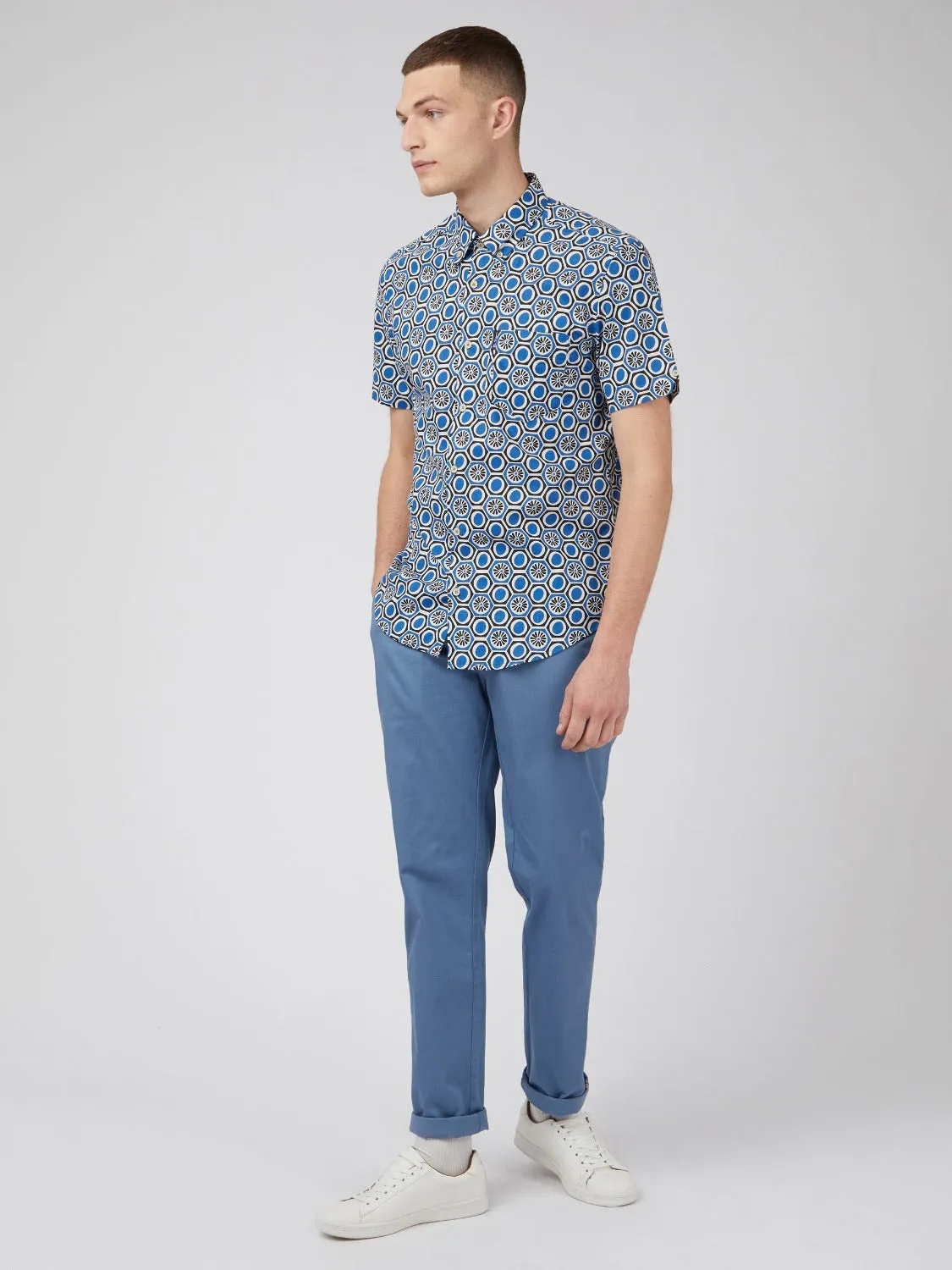 Retro Floral Print Short-Sleeve Shirt - Blue sold by Ben Sherman product image thumbnail 4