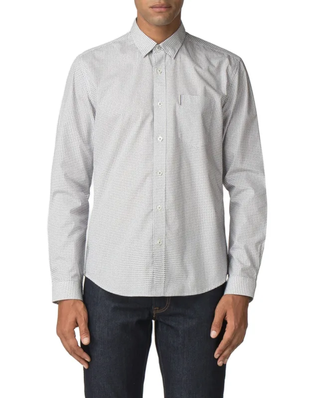 Long-Sleeve Retro Geo Print Shirt - Off White sold by Ben Sherman
