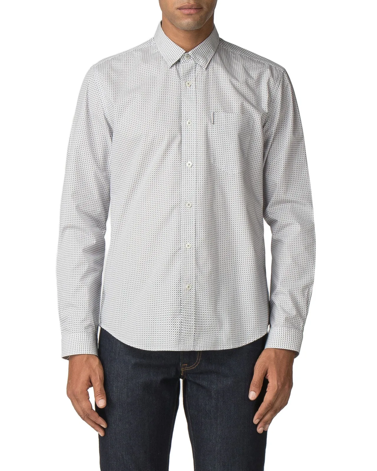 Long-Sleeve Retro Geo Print Shirt - Off White sold by Ben Sherman