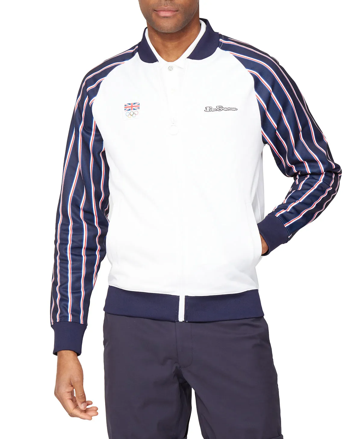 Team GB Men's Union Stripe Tricot Bomber - White sold by Ben Sherman