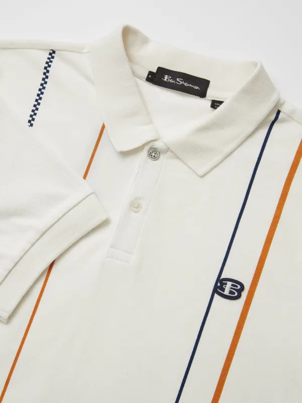 B by Ben Sherman Organic Stripe Polo - Snow White sold by Ben Sherman