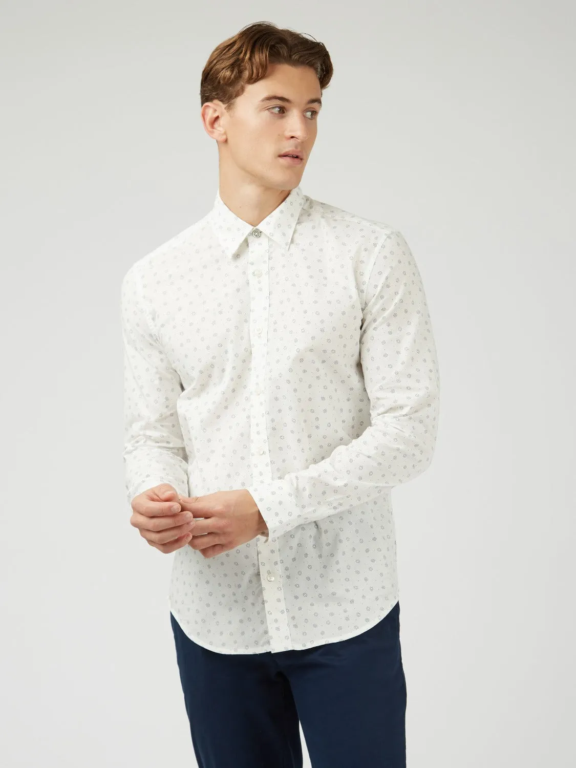 Scattered Spot Print Long-Sleeve Shirt - Ivory sold by Ben Sherman product image thumbnail 3