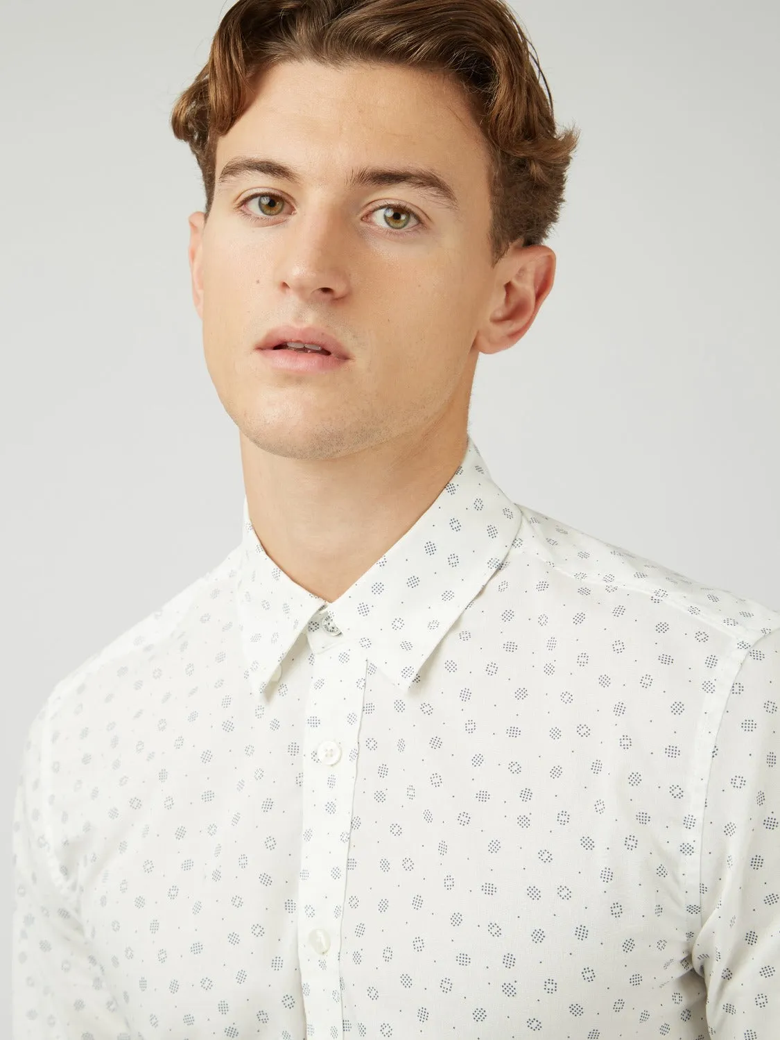 Scattered Spot Print Long-Sleeve Shirt - Ivory sold by Ben Sherman
