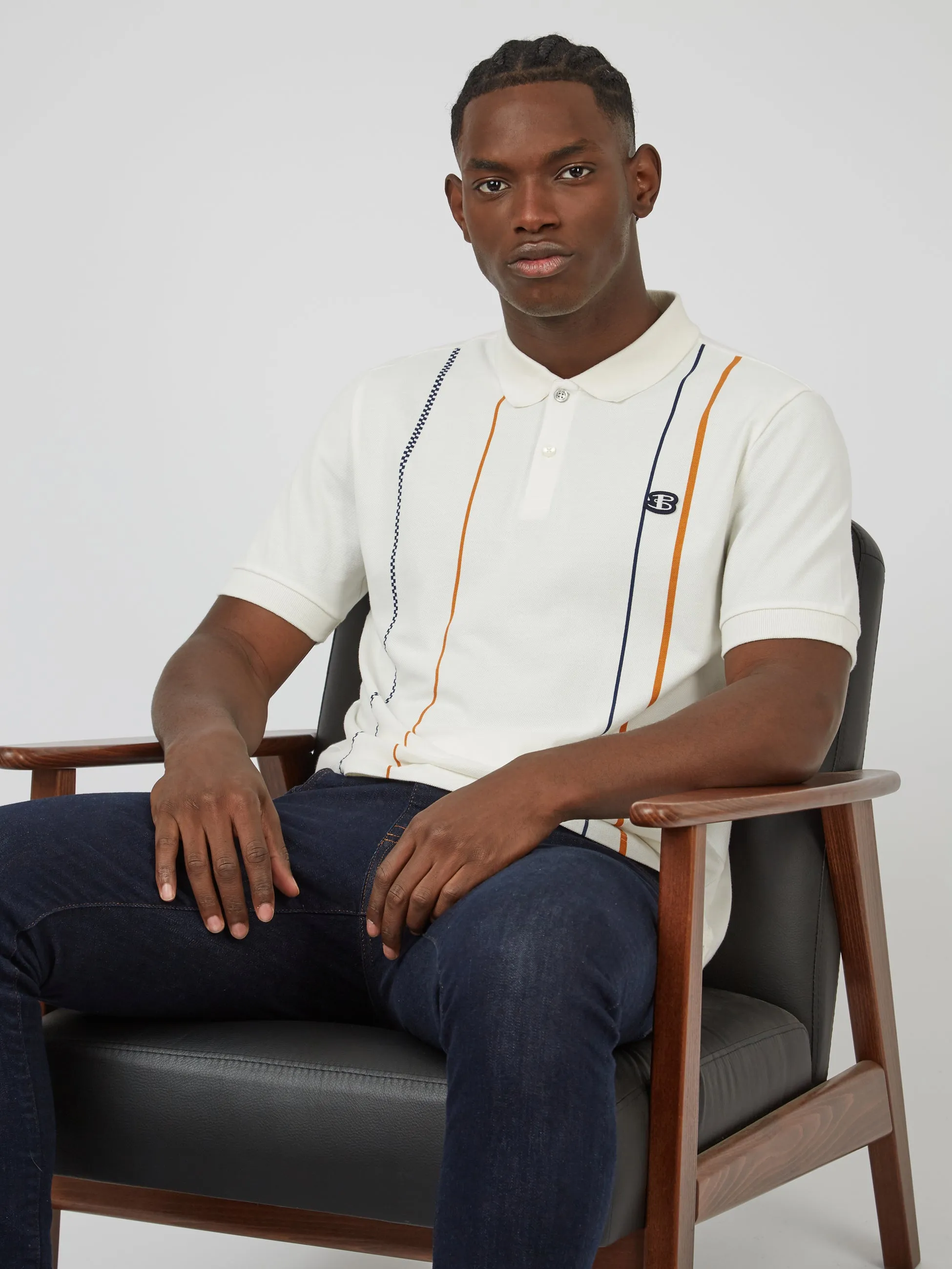B by Ben Sherman Organic Stripe Polo - Snow White sold by Ben Sherman product image thumbnail 5