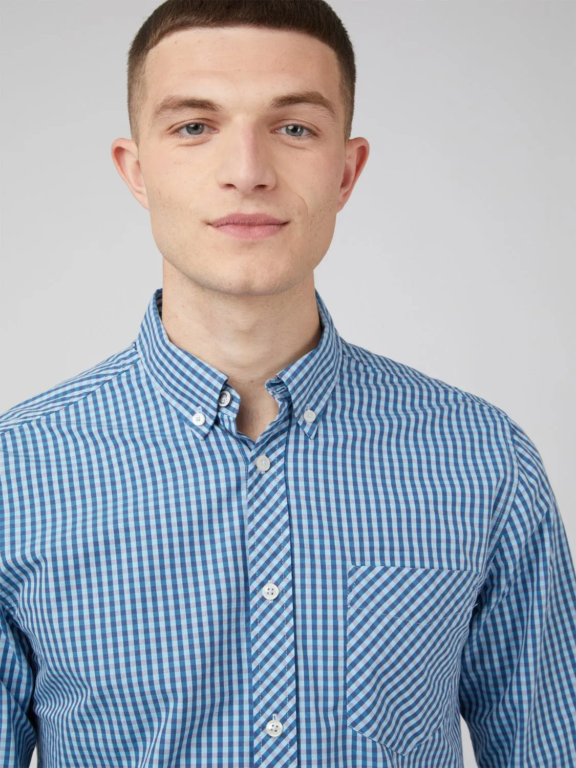 Signature Gingham Long-Sleeve Shirt - Blue Denim sold by Ben Sherman