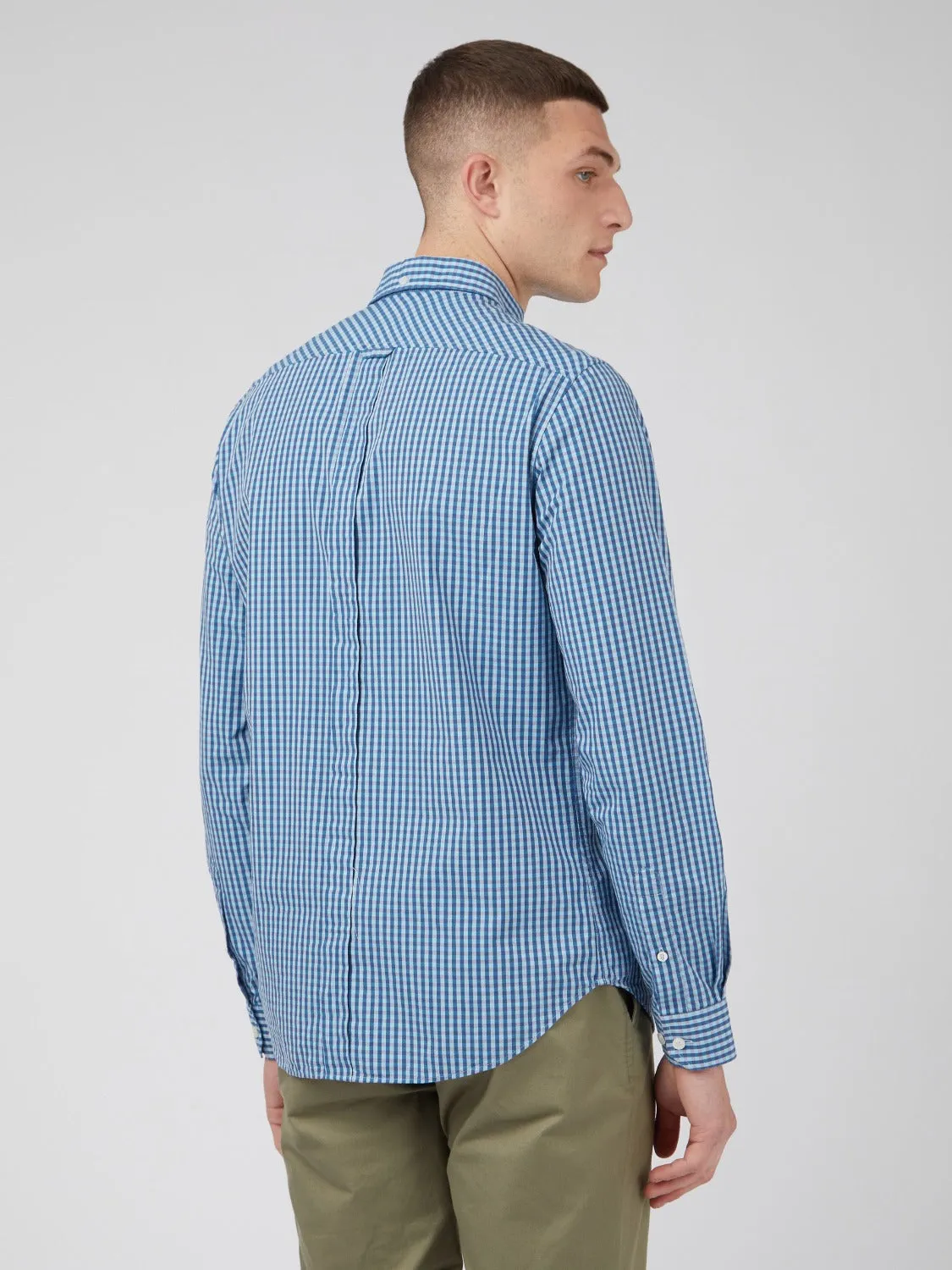 Signature Gingham Long-Sleeve Shirt - Blue Denim sold by Ben Sherman product image thumbnail 4