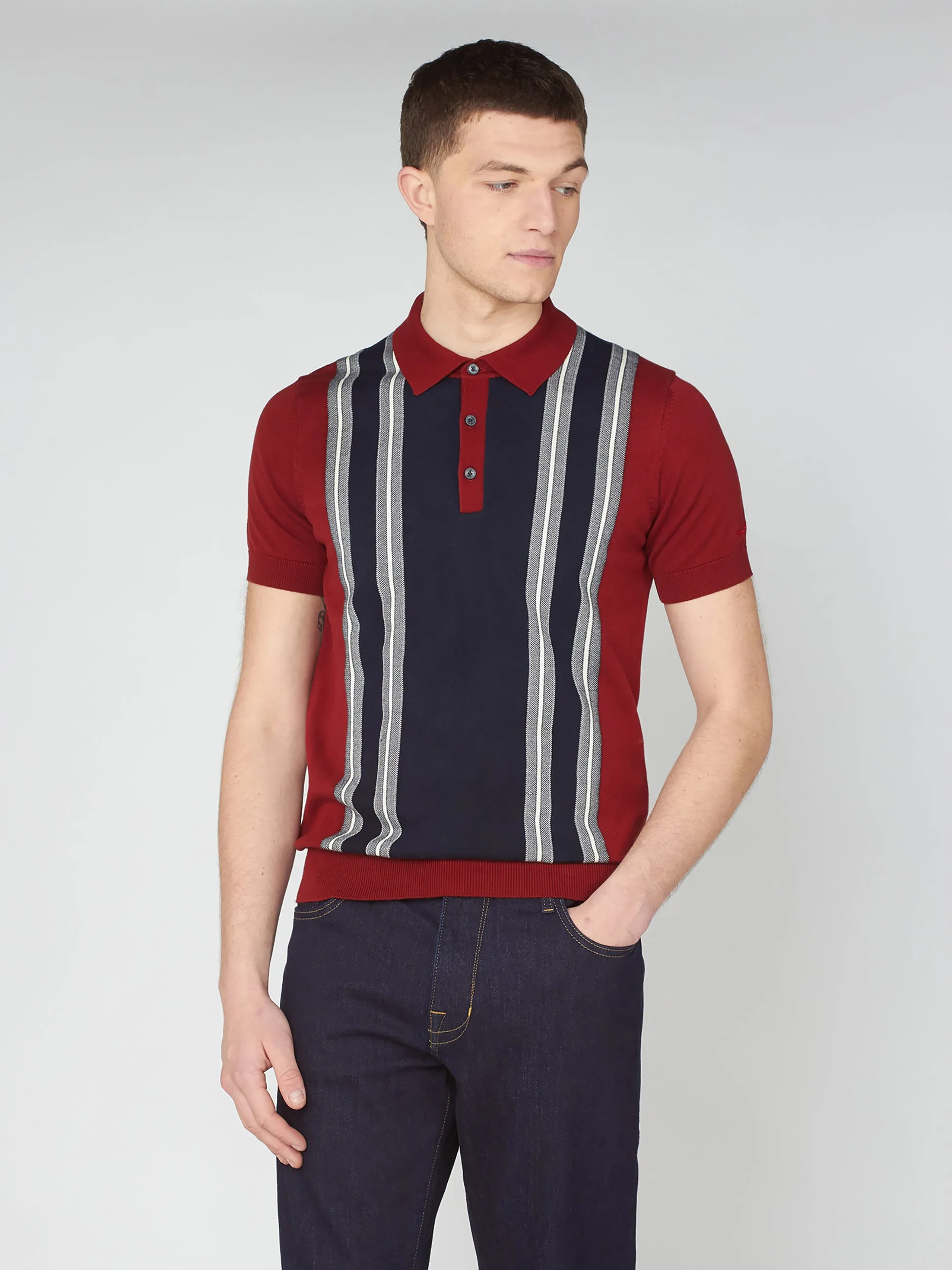 Iconic Vertical Textured Stripe Mod Knit Polo - Red sold by Ben Sherman product image thumbnail 2