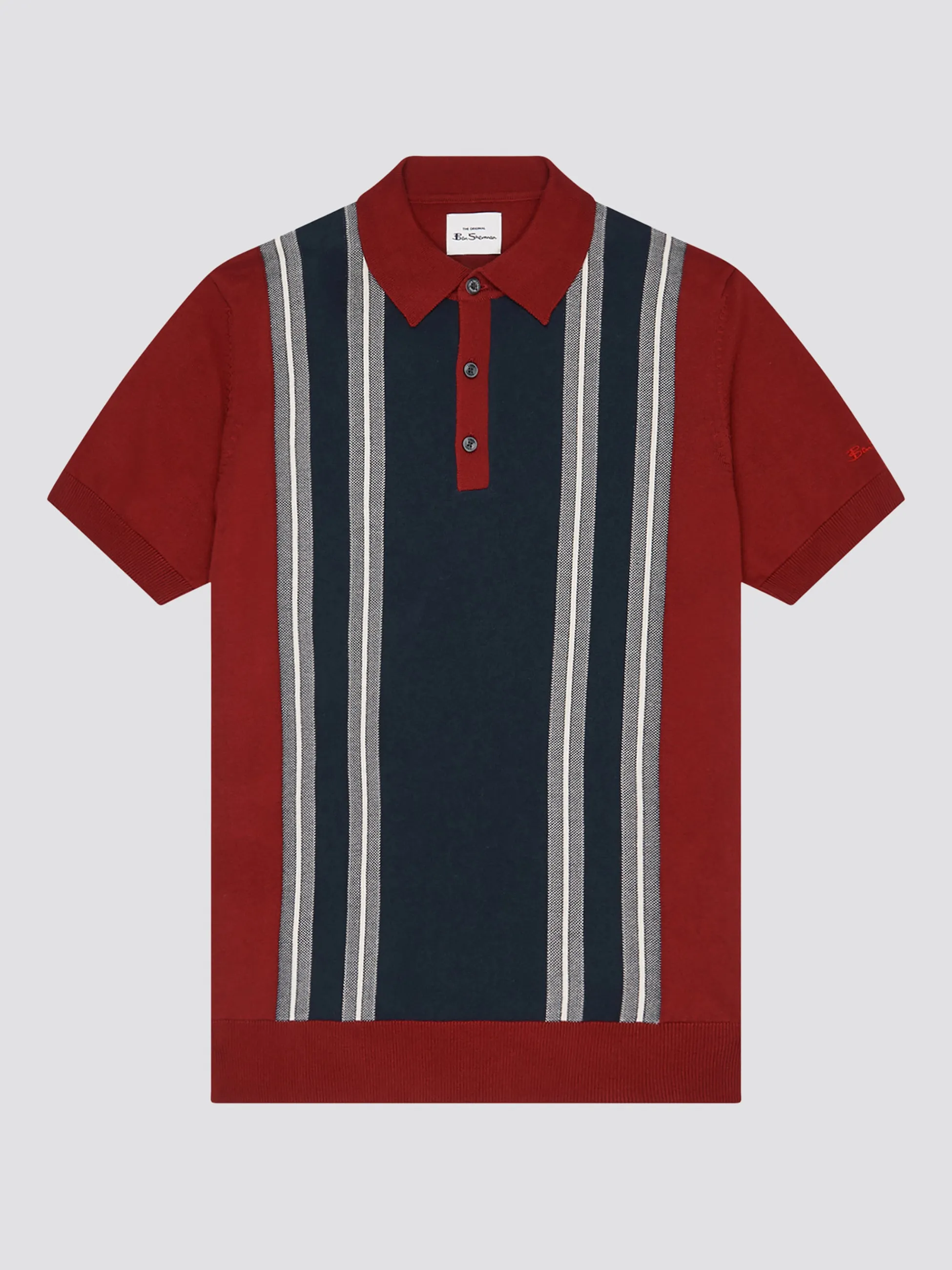 Iconic Vertical Textured Stripe Mod Knit Polo - Red sold by Ben Sherman