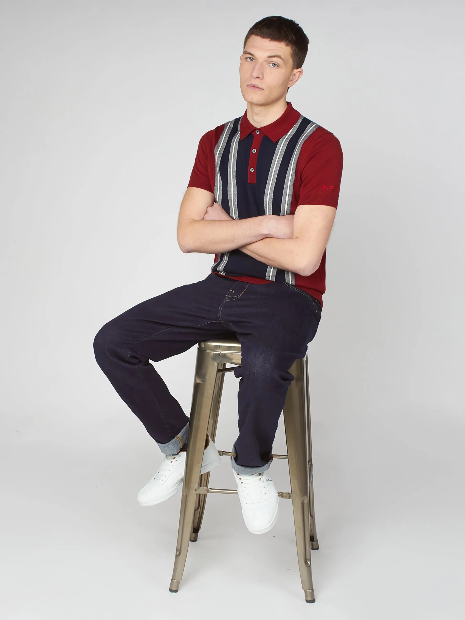 Iconic Vertical Textured Stripe Mod Knit Polo - Red sold by Ben Sherman product image thumbnail 3