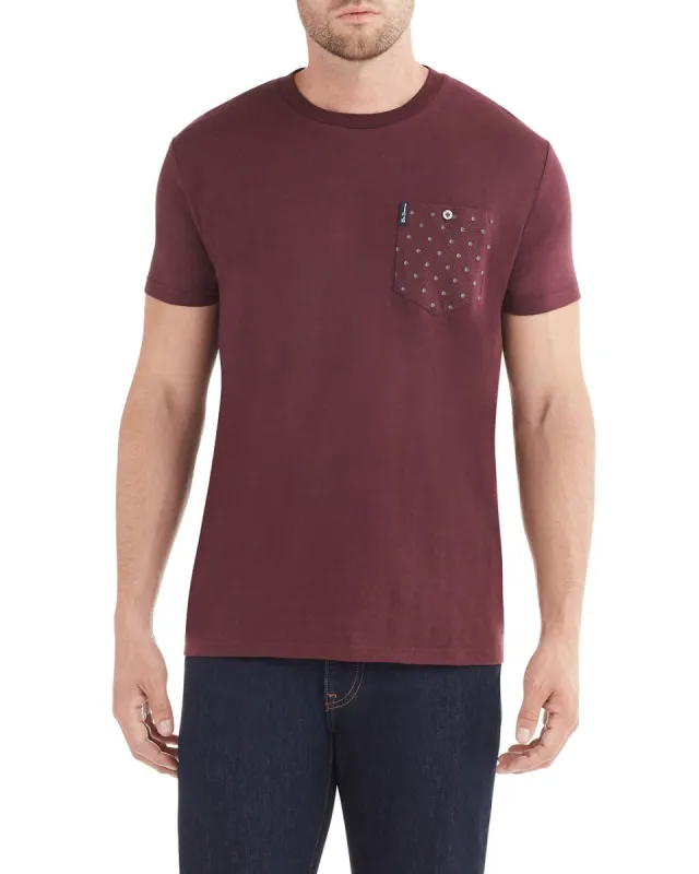 Dot Stripe Pocket Print Styled T-Shirt - Wine sold by Ben Sherman