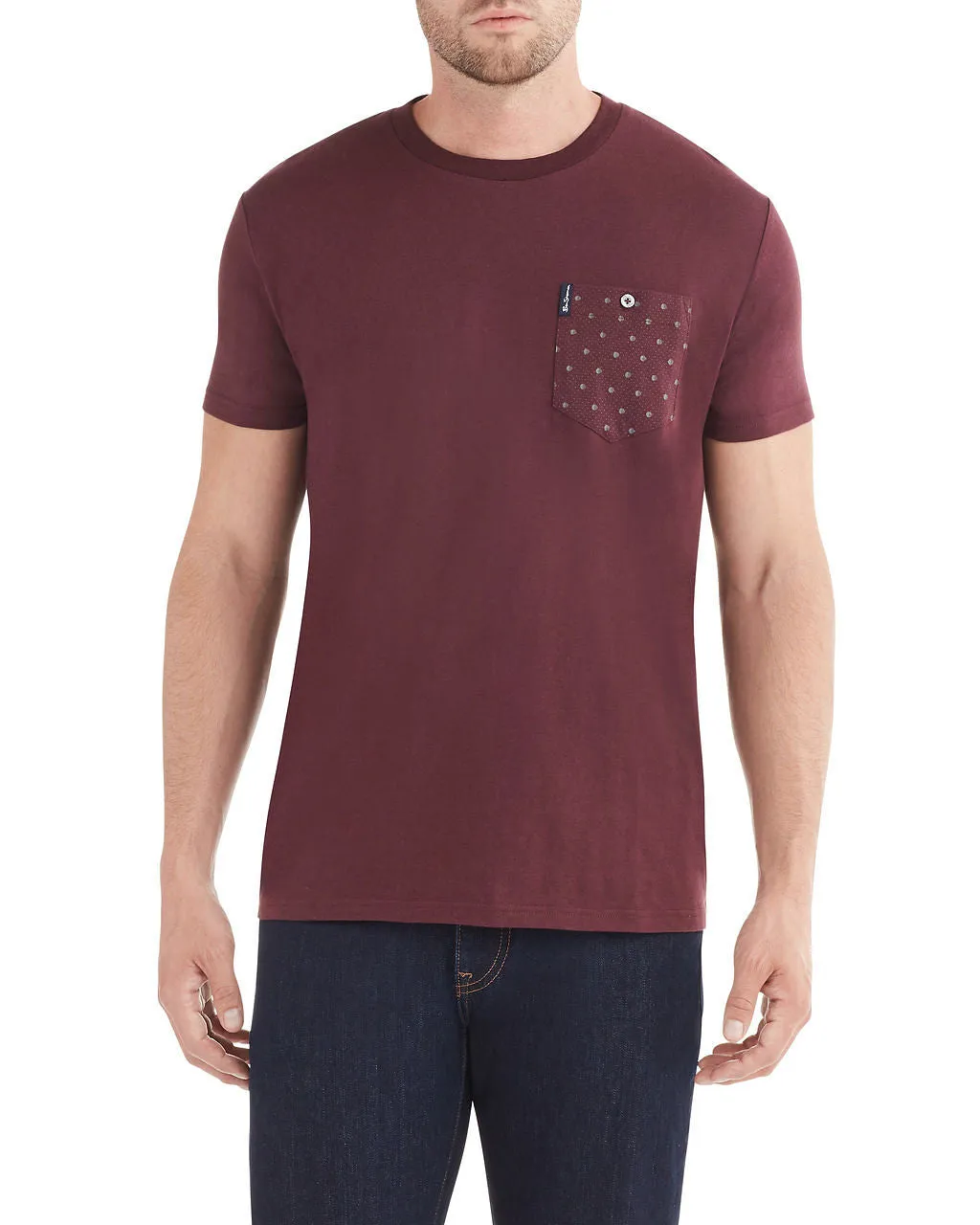 Dot Stripe Pocket Print Styled T-Shirt - Wine sold by Ben Sherman