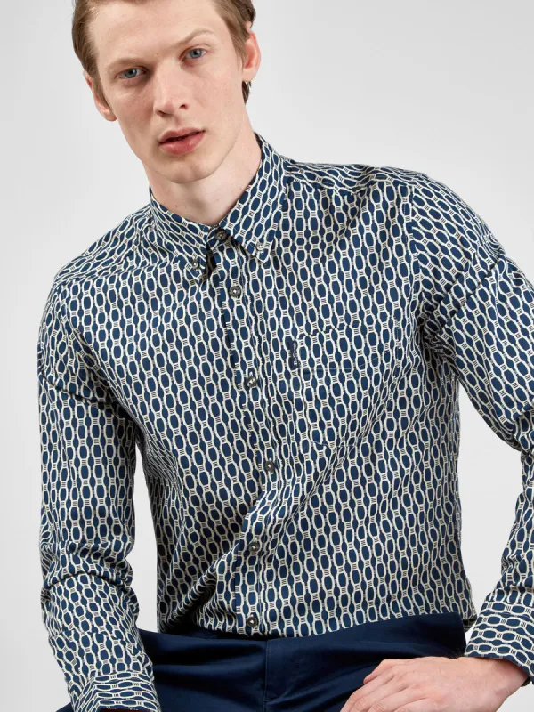 Long-Sleeve Abstract-Print Shirt - Dark Blue sold by Ben Sherman