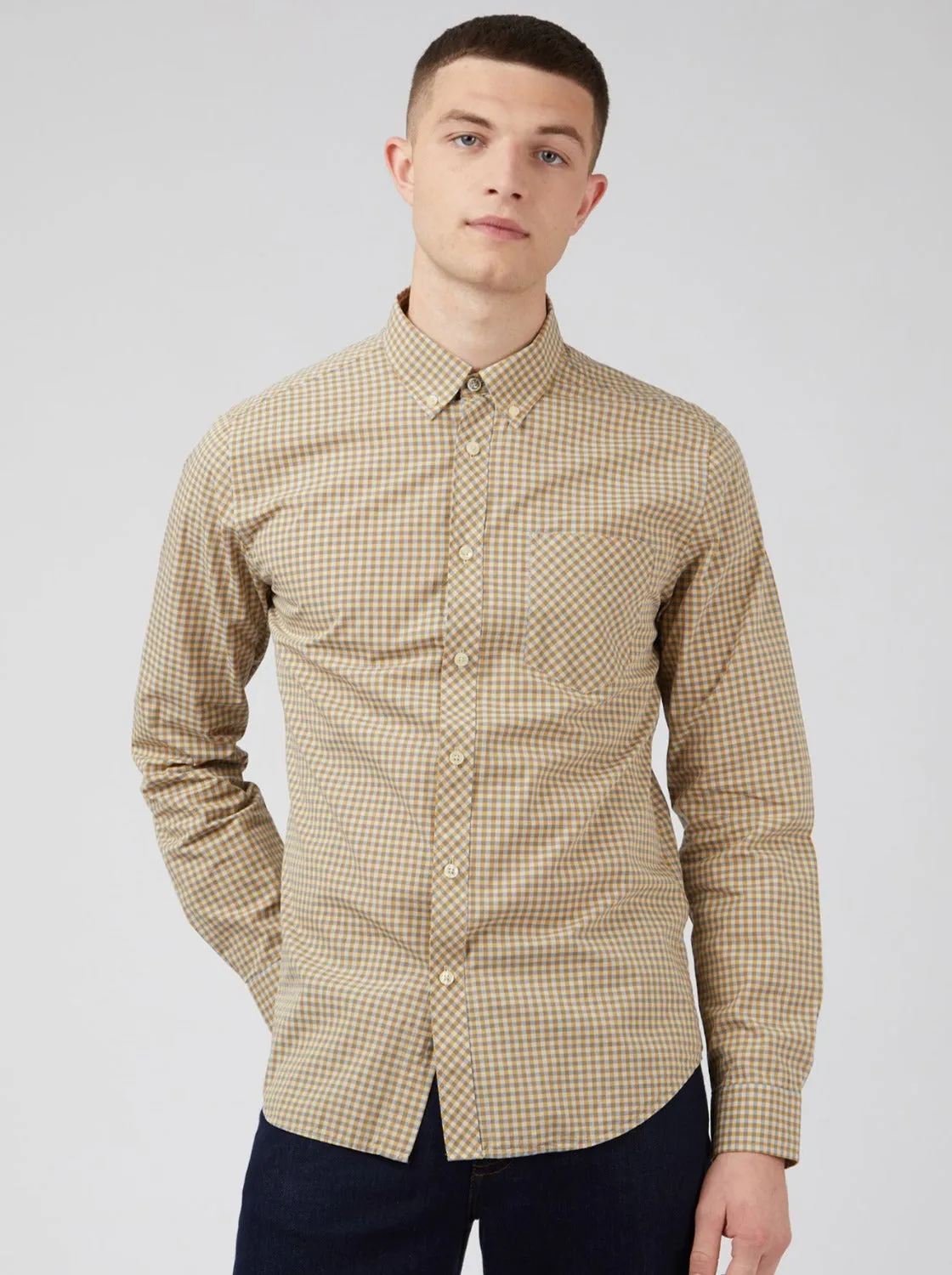 Signature Gingham Long-Sleeve Shirt - Stone sold by Ben Sherman product image thumbnail 4