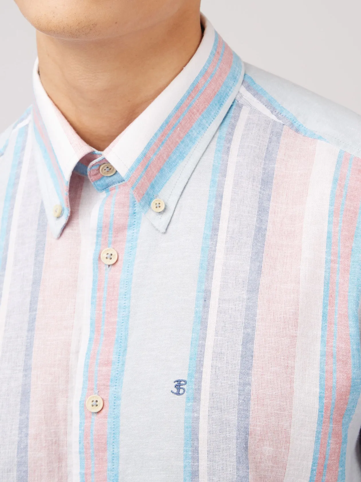 Linen Pastel Stripe Short-Sleeve Shirt sold by Ben Sherman product image thumbnail 4