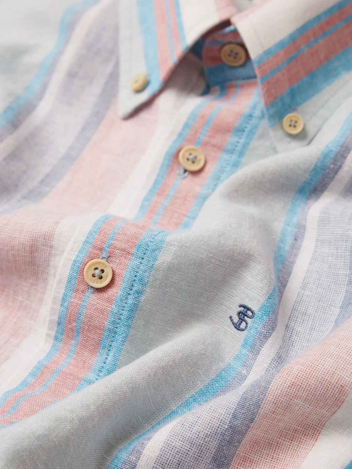 Linen Pastel Stripe Short-Sleeve Shirt sold by Ben Sherman
