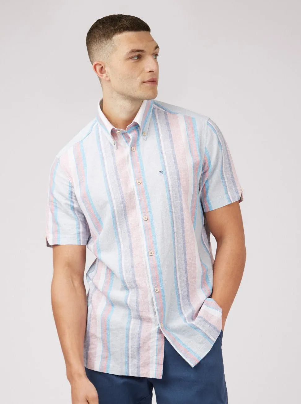 Linen Pastel Stripe Short-Sleeve Shirt sold by Ben Sherman product image thumbnail 2