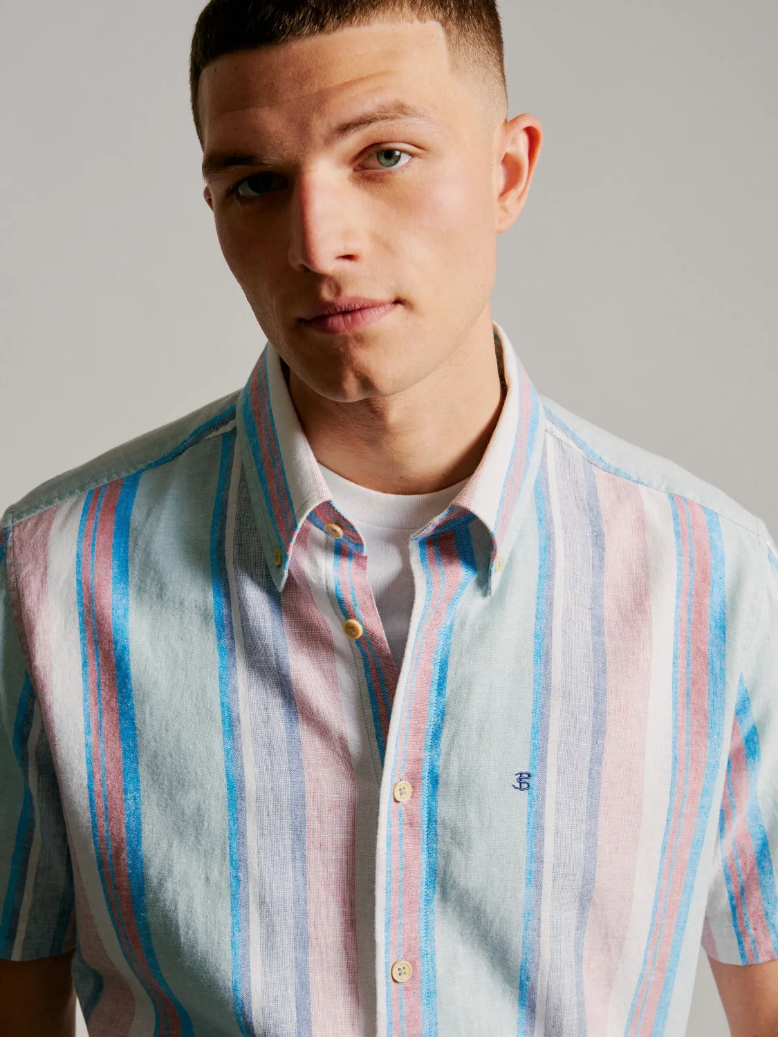 Linen Pastel Stripe Short-Sleeve Shirt sold by Ben Sherman product image thumbnail 3