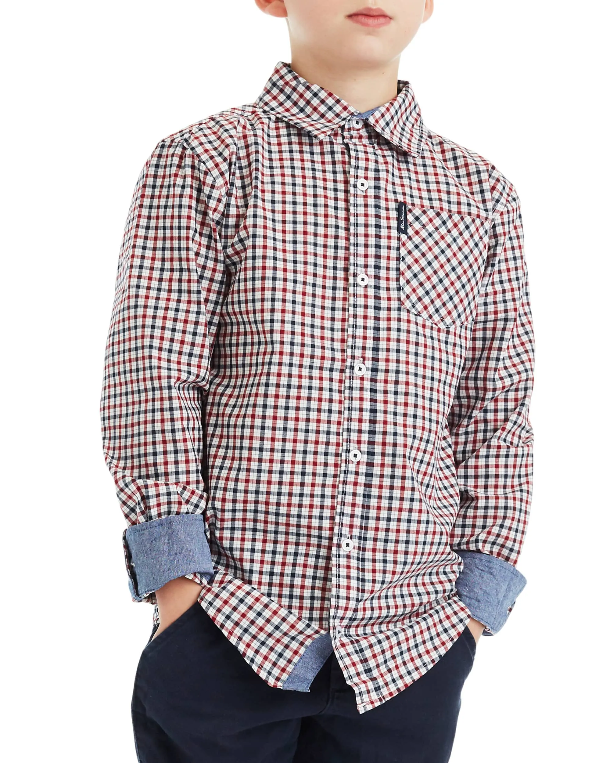 Boys' Red/White/Blue Long-Sleeve Plaid Button-Down Shirt (Sizes 8-18) sold by Ben Sherman