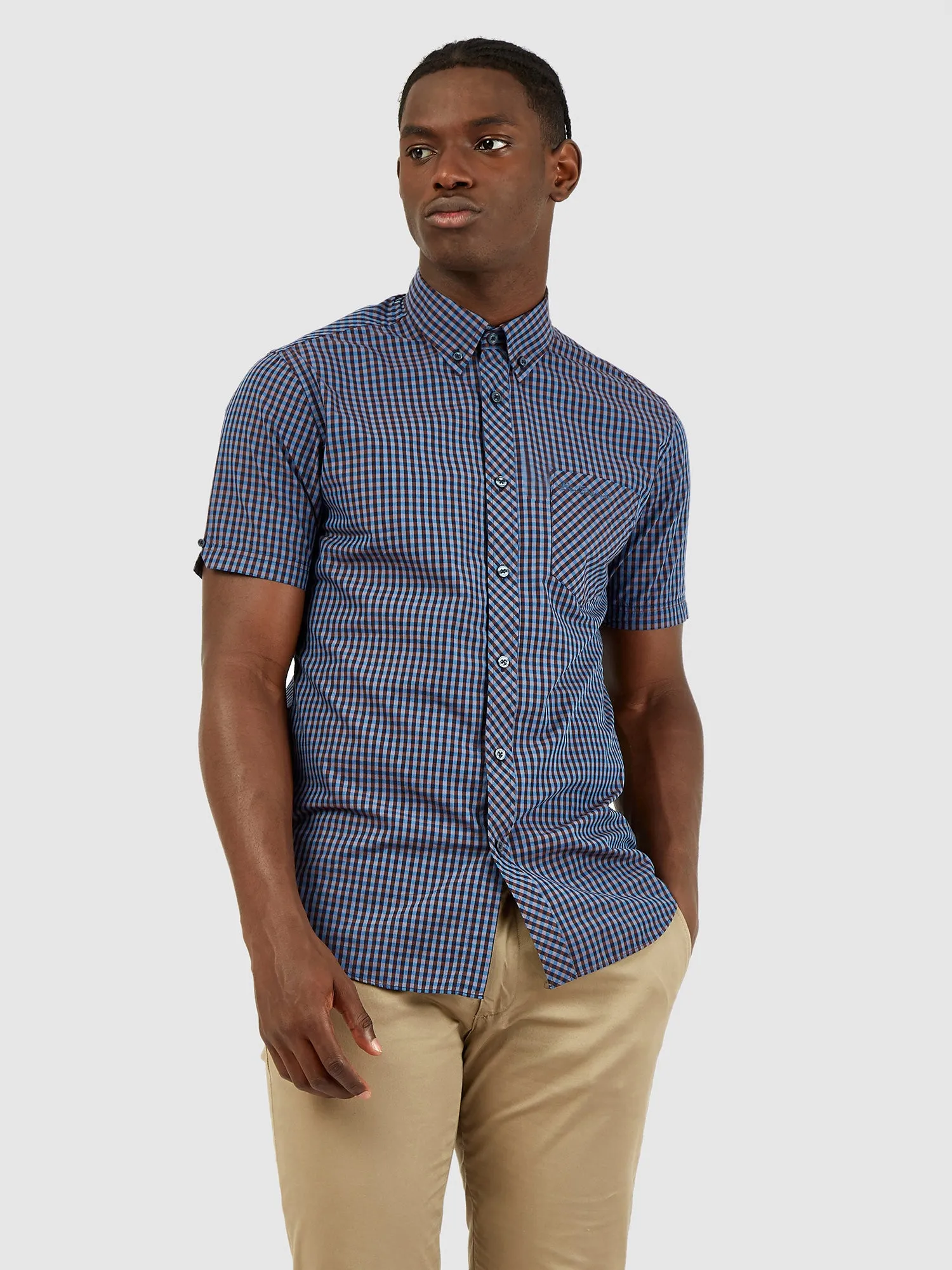 Signature Short-Sleeve Gingham Shirt - Caramel sold by Ben Sherman