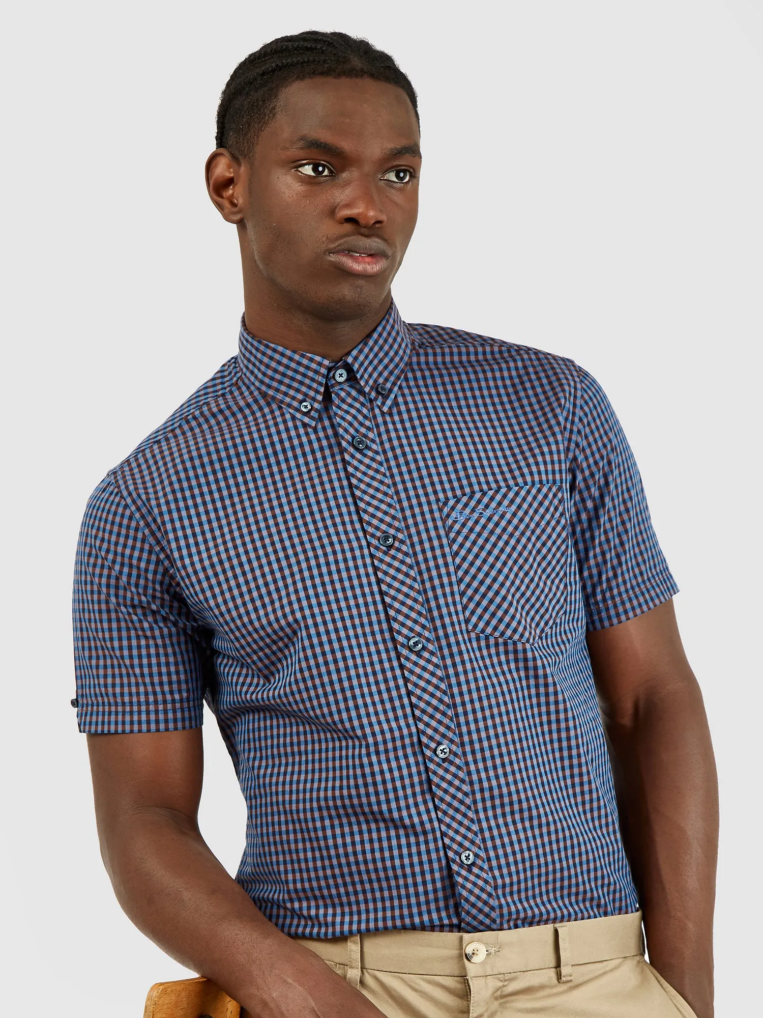 Signature Short-Sleeve Gingham Shirt - Caramel sold by Ben Sherman product image thumbnail 2