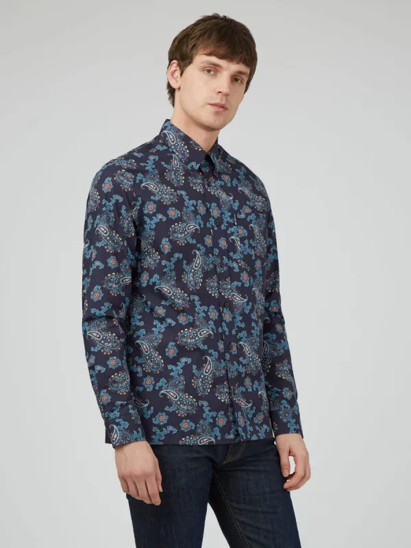 Large Paisley Print Long-Sleeve Shirt - Marine sold by Ben Sherman