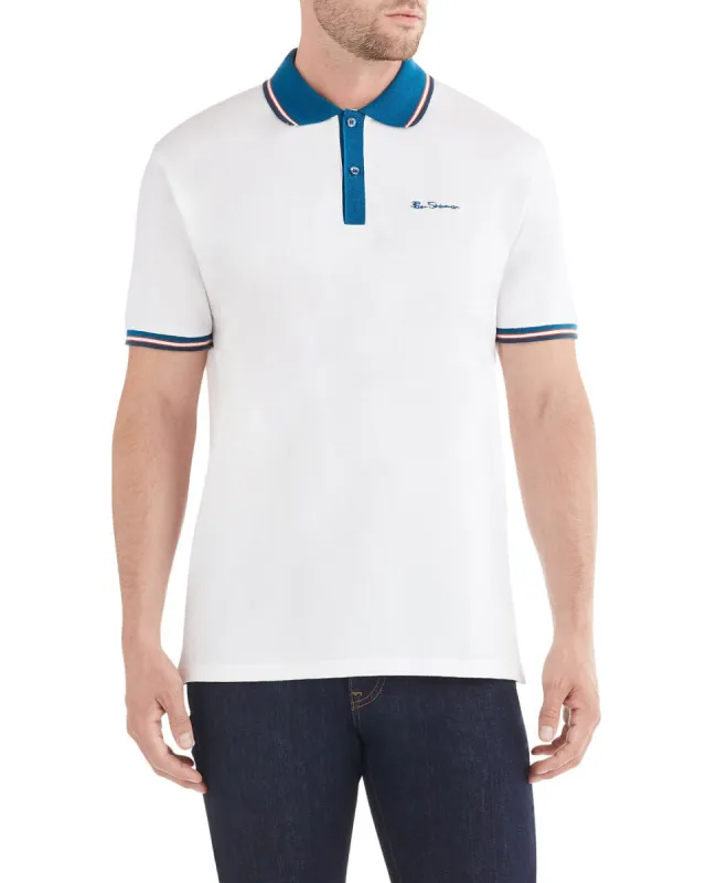 Birdseye Placket Polo Shirt - White sold by Ben Sherman