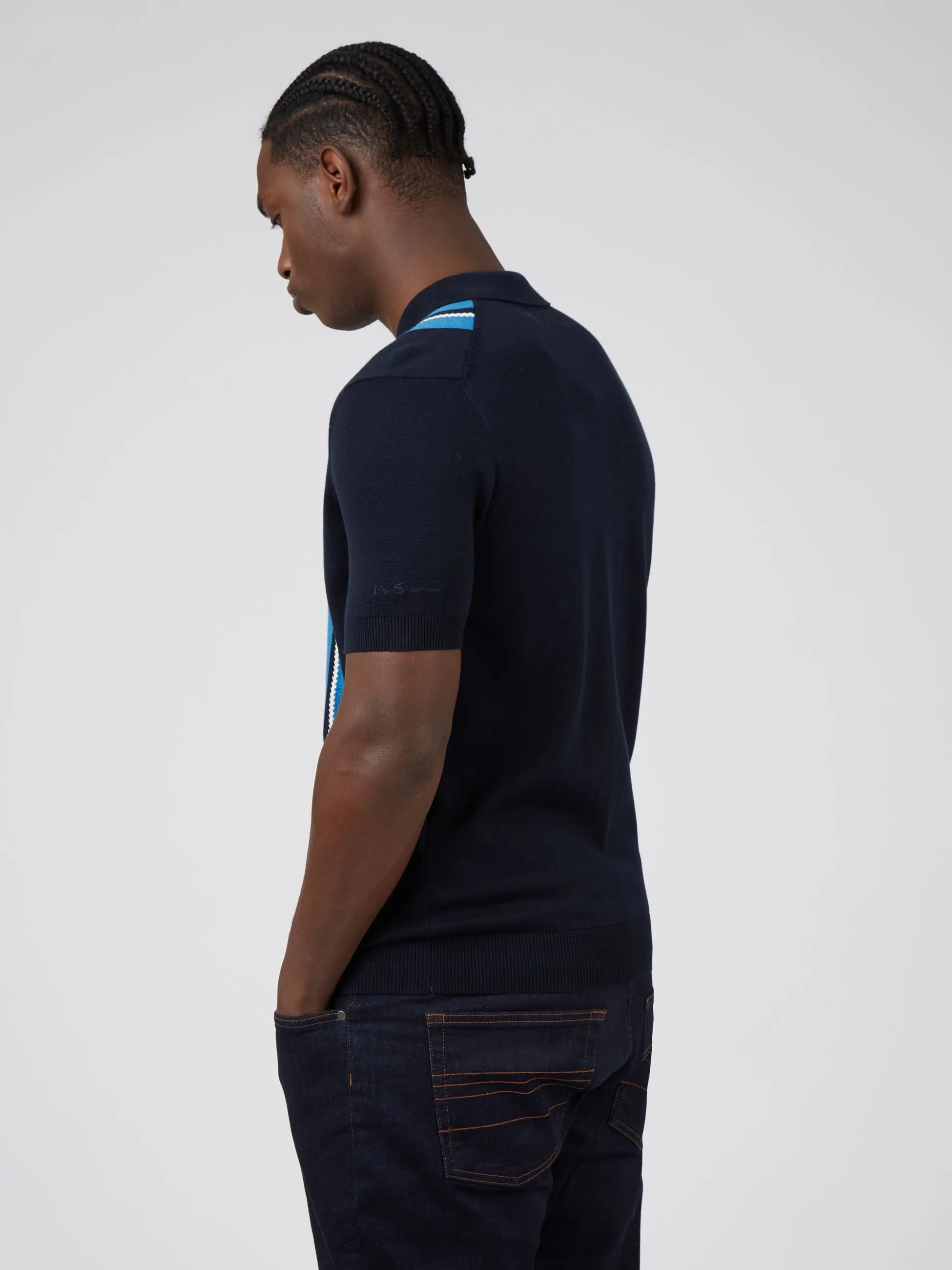 Iconic Vertical Stripe Mod Knit Polo - Dark Navy sold by Ben Sherman product image thumbnail 4