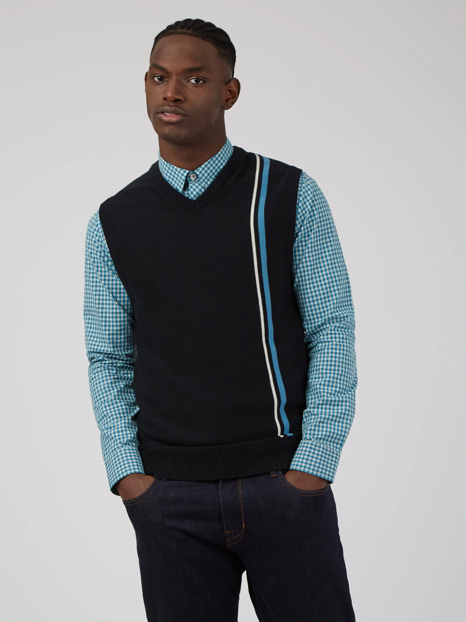 Mod Stripe Cotton Vest - Black sold by Ben Sherman
