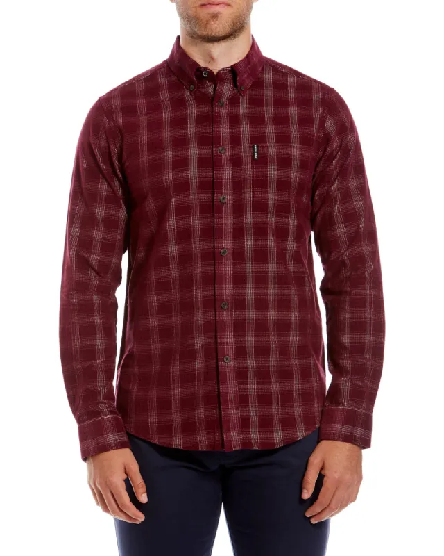 Long-Sleeve Corduroy Check Shirt - Wine sold by Ben Sherman