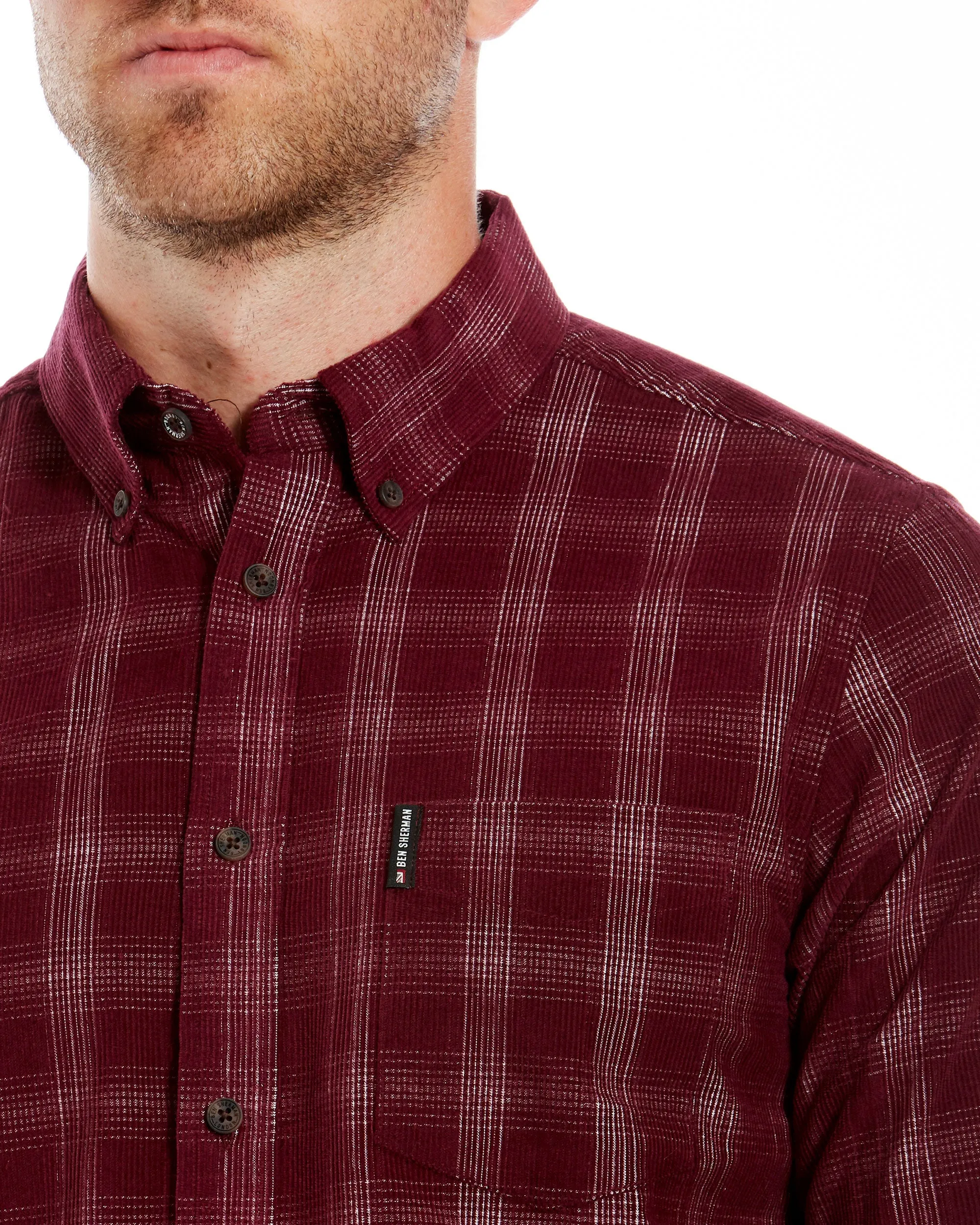 Long-Sleeve Corduroy Check Shirt - Wine sold by Ben Sherman product image thumbnail 4