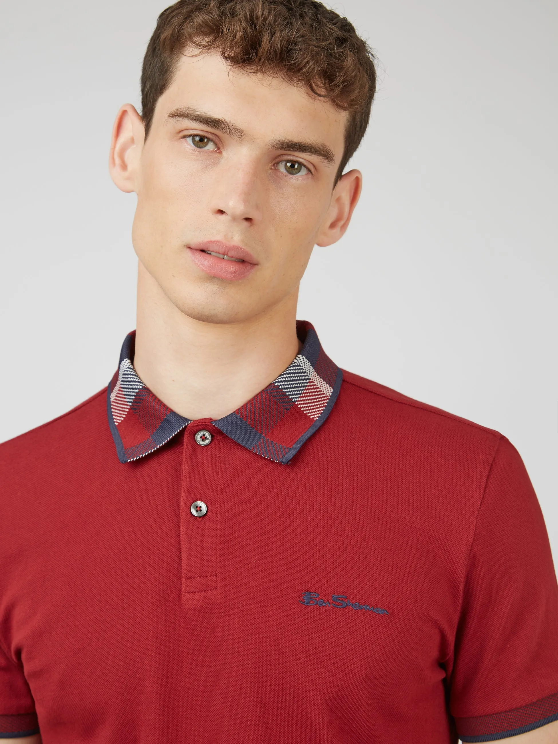 Jacquard Check Collar Polo - Red sold by Ben Sherman product image thumbnail 3