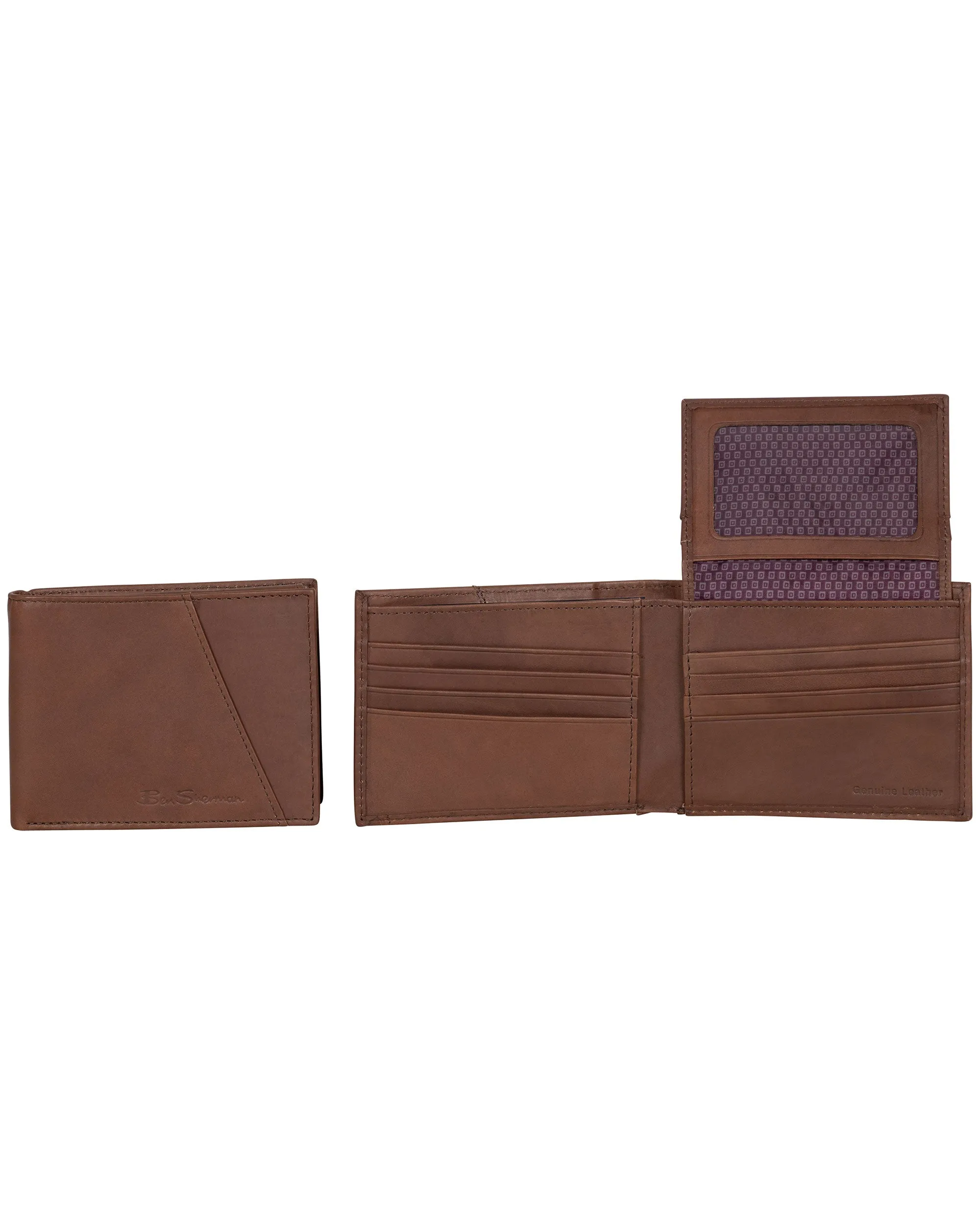 Manchester Full-Grain Cowhide Marble Crunch Leather Bifold Passcase Wallet - Brown sold by Ben Sherman product image thumbnail 5