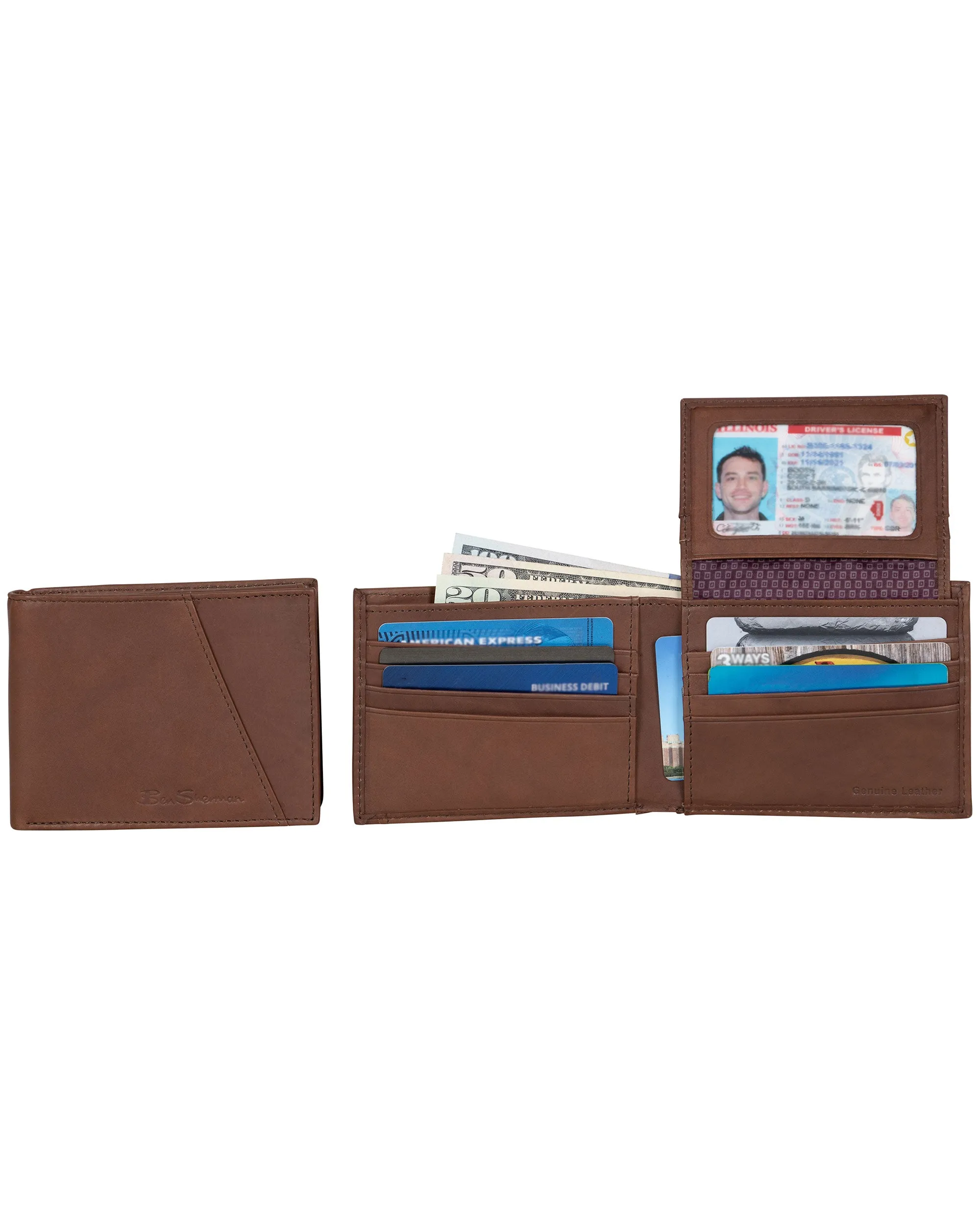 Manchester Full-Grain Cowhide Marble Crunch Leather Bifold Passcase Wallet - Brown sold by Ben Sherman product image thumbnail 4