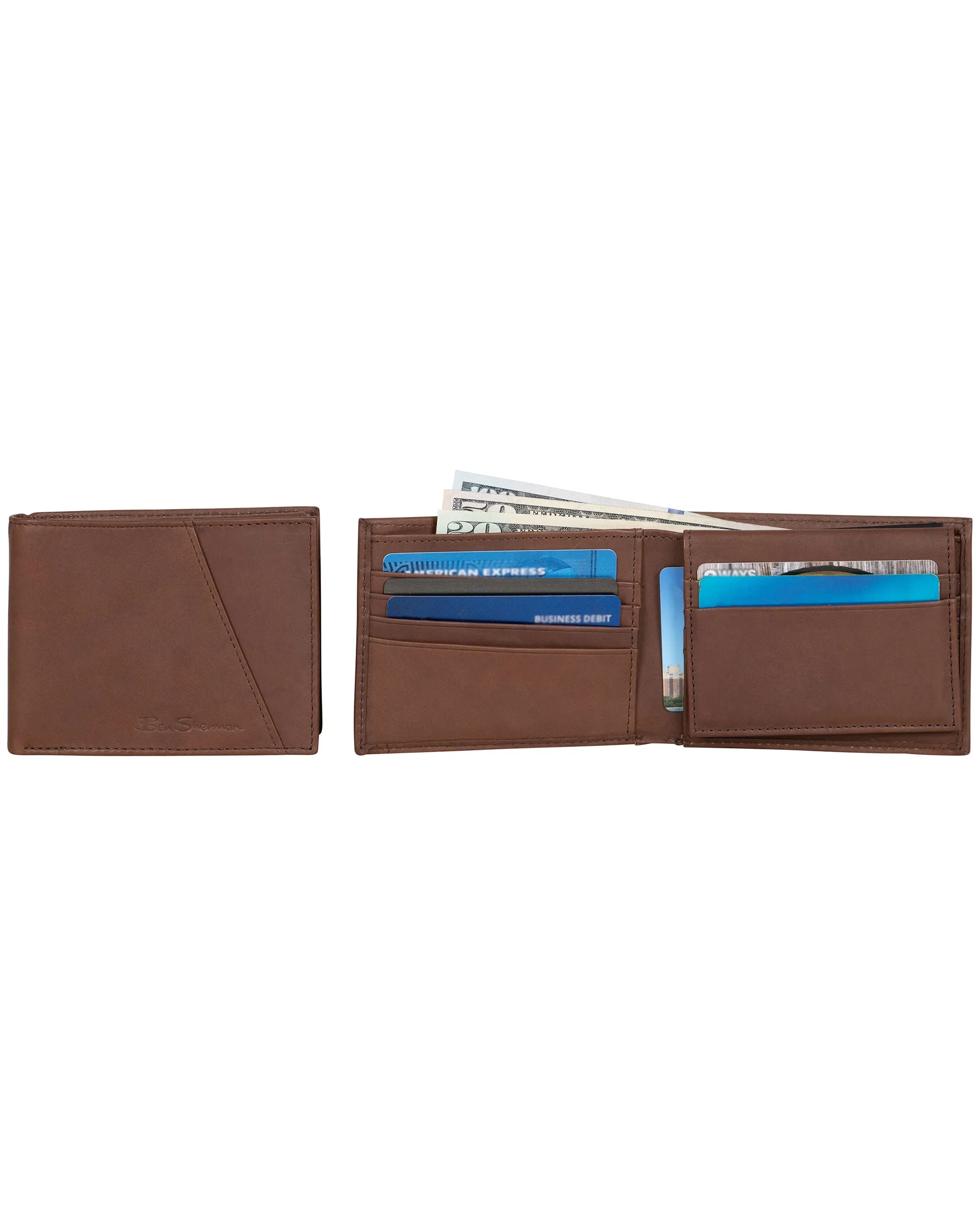 Manchester Full-Grain Cowhide Marble Crunch Leather Bifold Passcase Wallet - Brown sold by Ben Sherman product image thumbnail 2