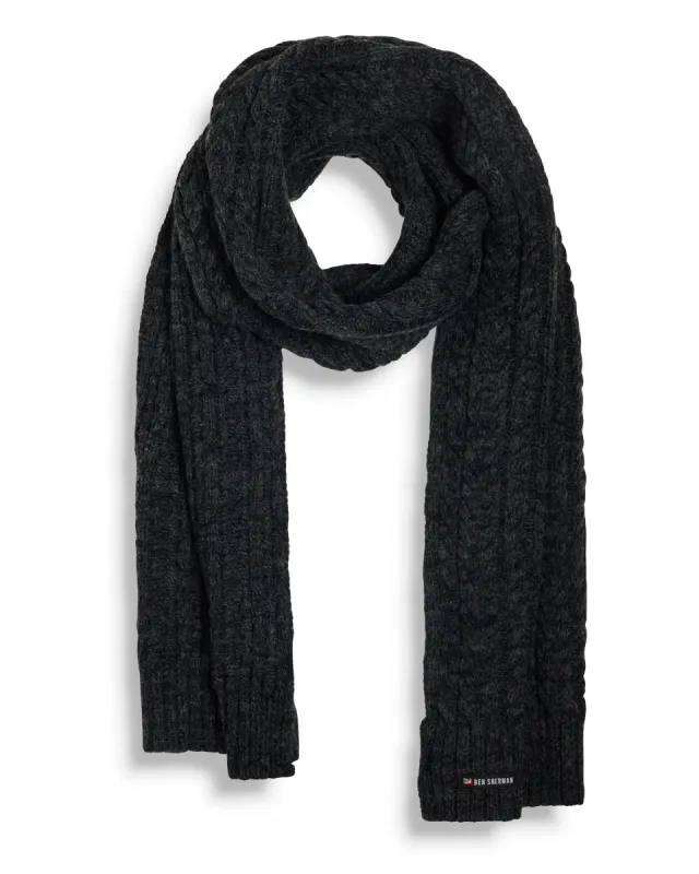 Cable Knit Oblong Scarf - Black sold by Ben Sherman