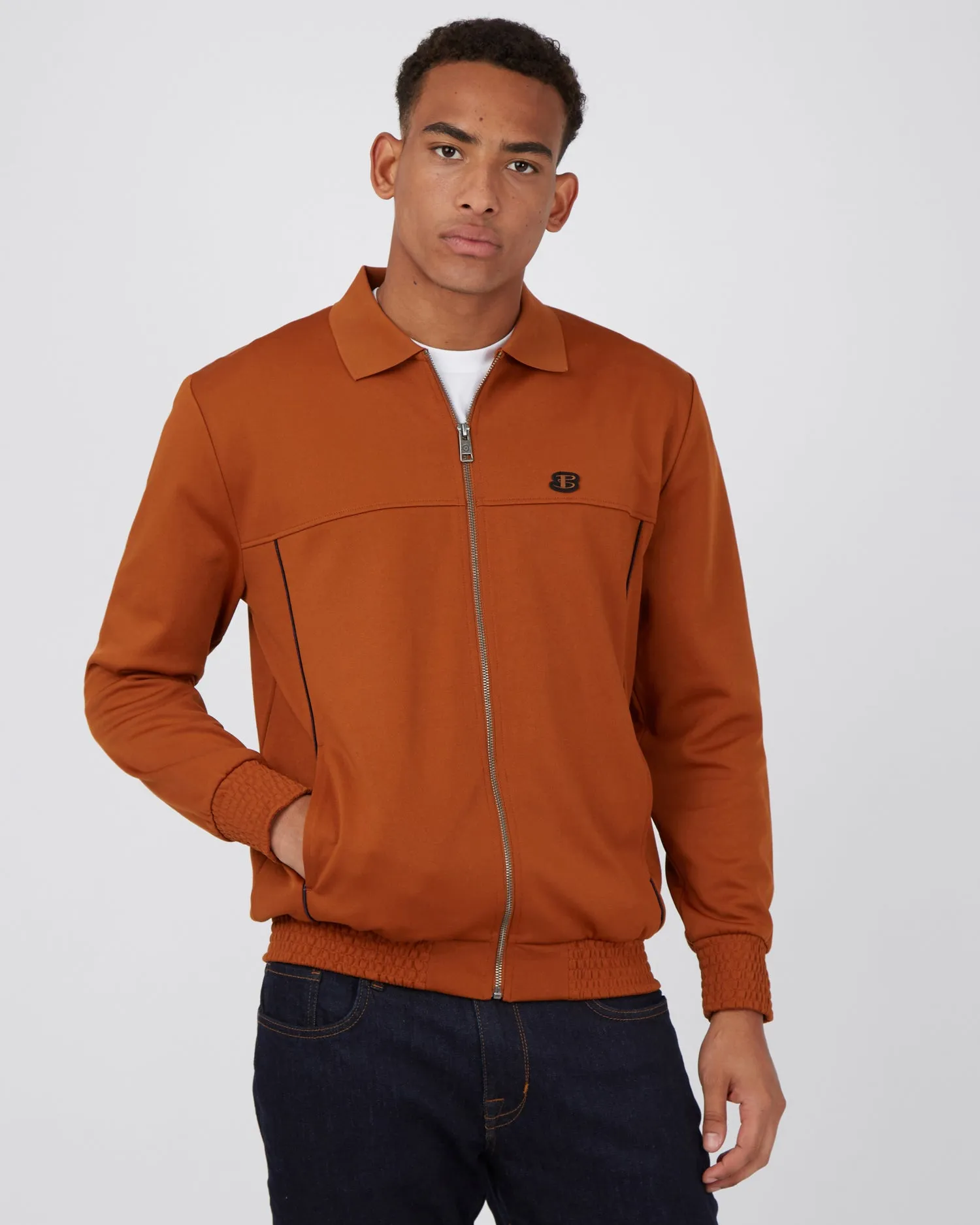 B by Ben Sherman Polo-Collar Zip-Through Jacket - Caramel sold by Ben Sherman