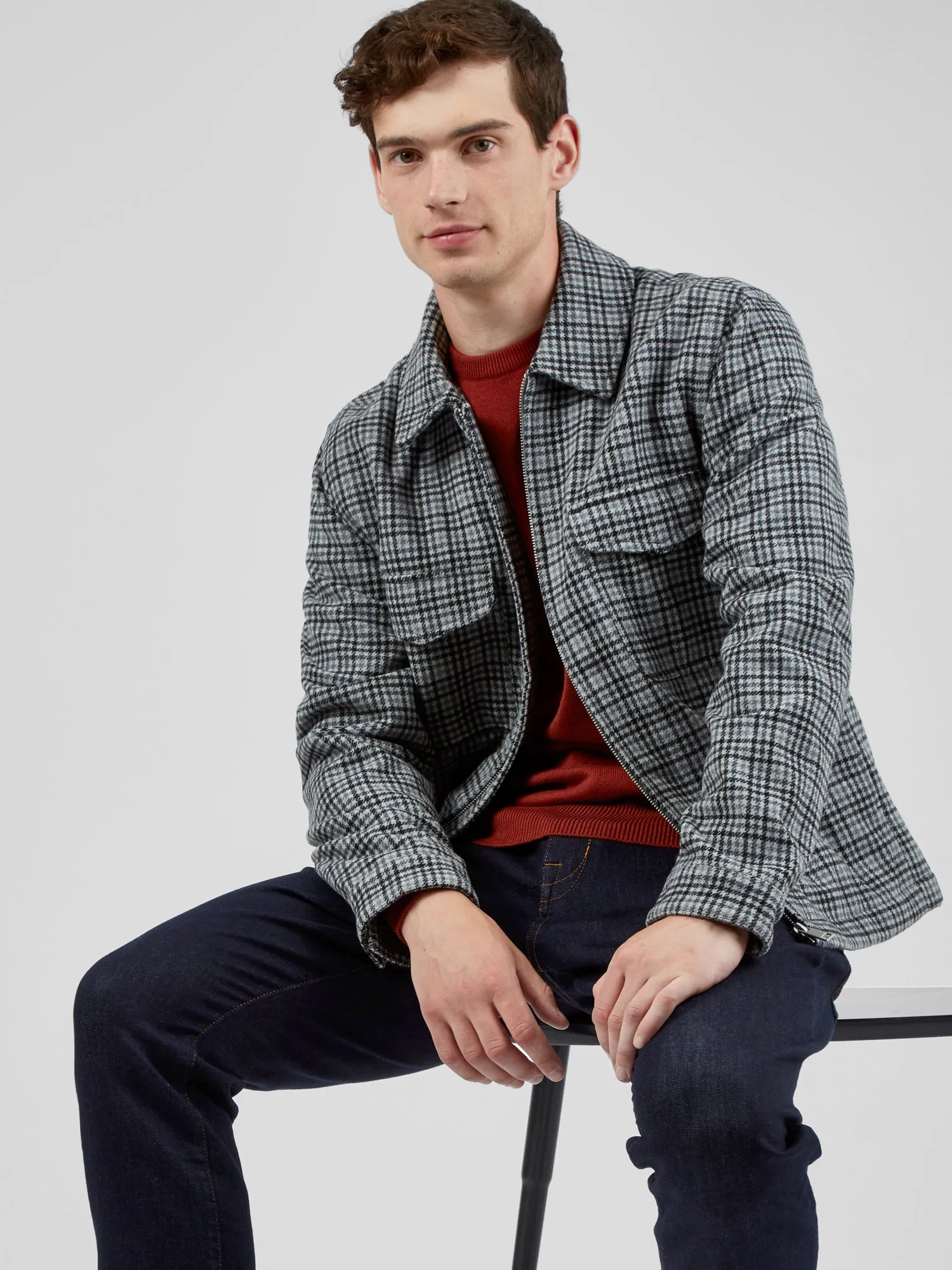 Monochromatic Check Print Jacket - Steel sold by Ben Sherman product image thumbnail 3