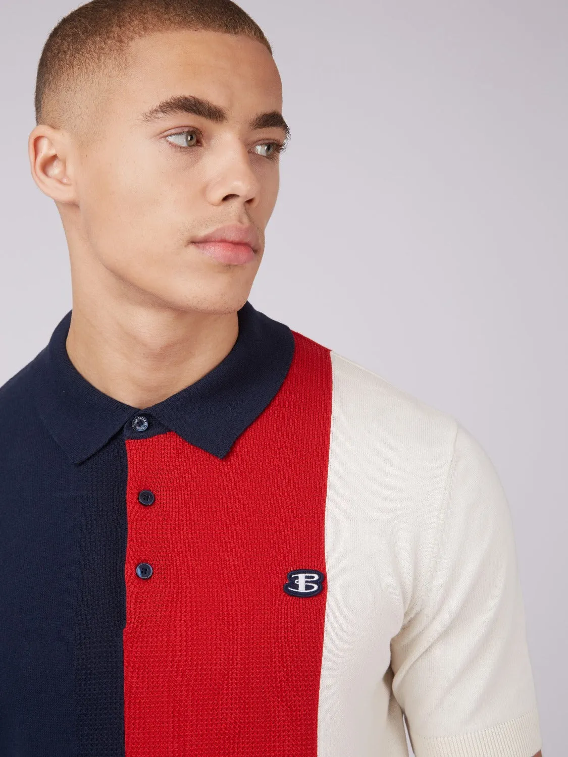 B by Ben Sherman Stripe Knit Polo - Navy sold by Ben Sherman
