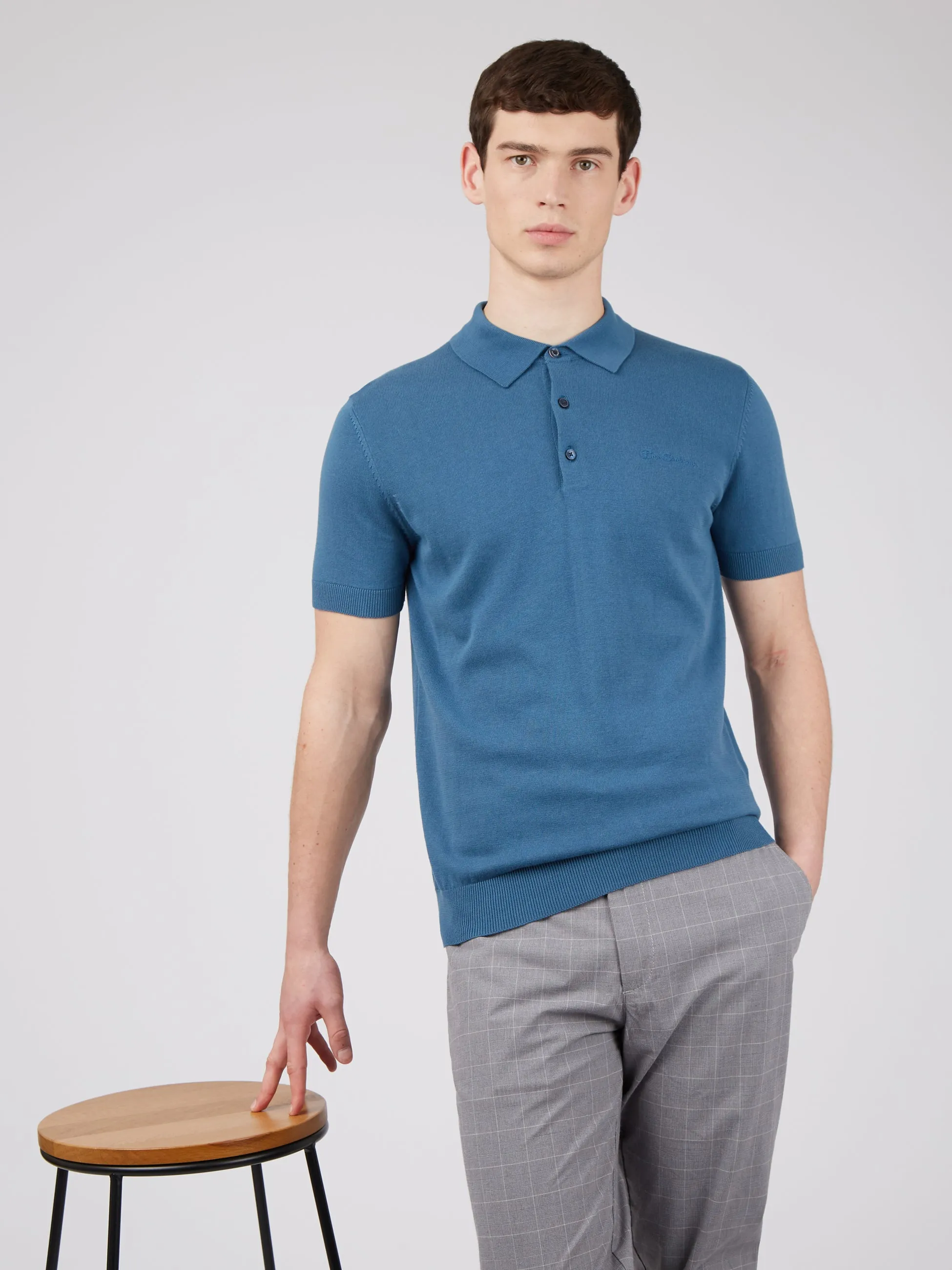 Short-Sleeve Signature Knit Polo - Wedgewood Blue sold by Ben Sherman product image thumbnail 5