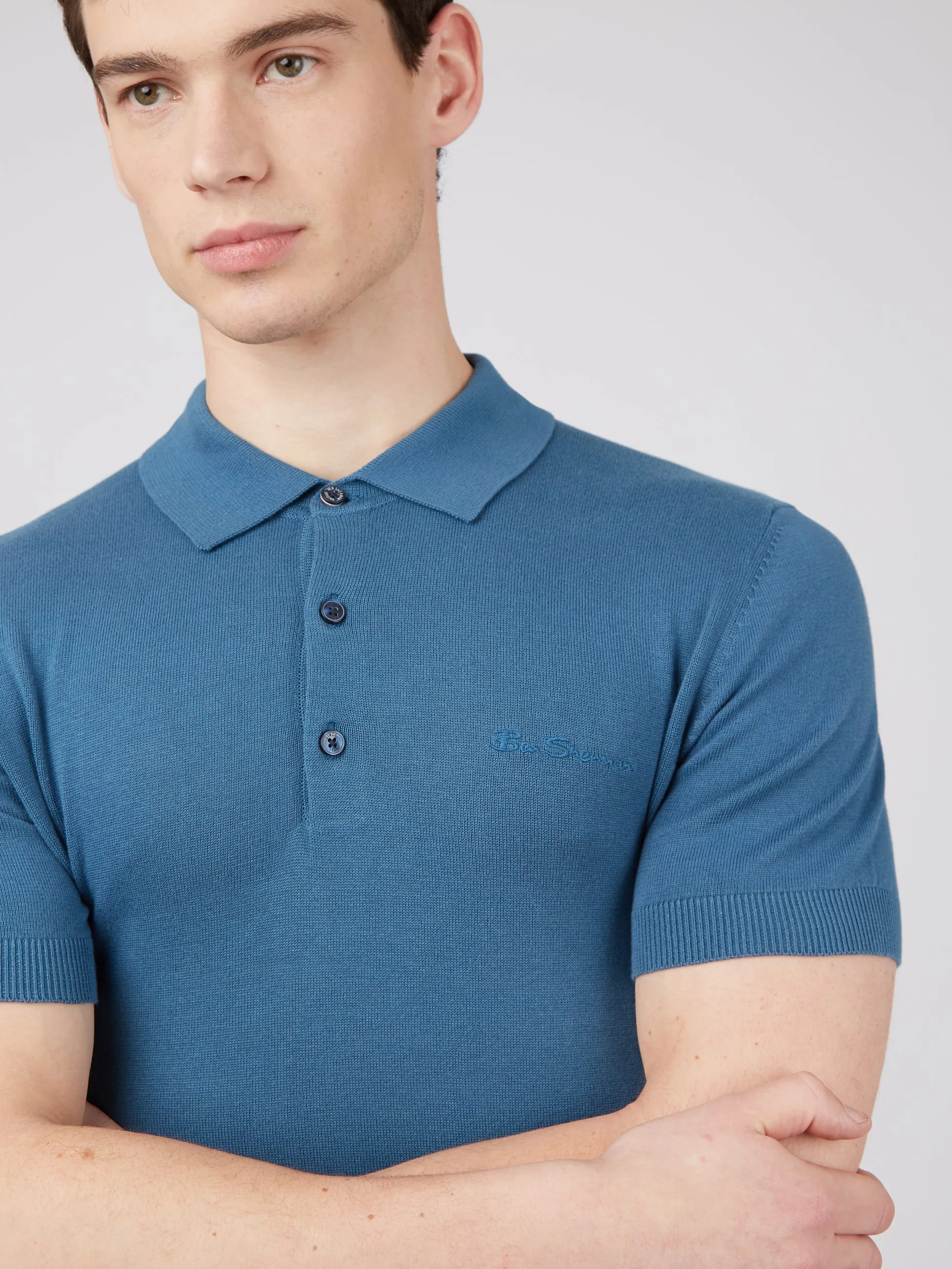 Short-Sleeve Signature Knit Polo - Wedgewood Blue sold by Ben Sherman product image thumbnail 4