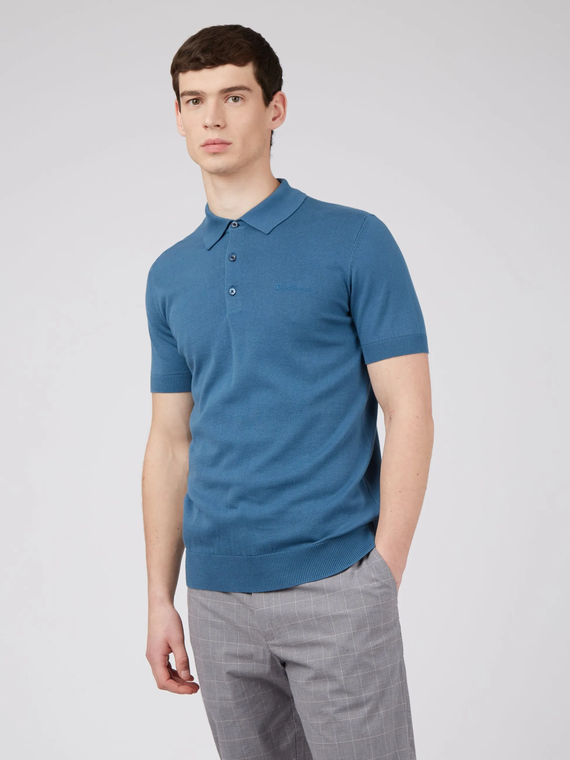 Short-Sleeve Signature Knit Polo - Wedgewood Blue sold by Ben Sherman product image thumbnail 3