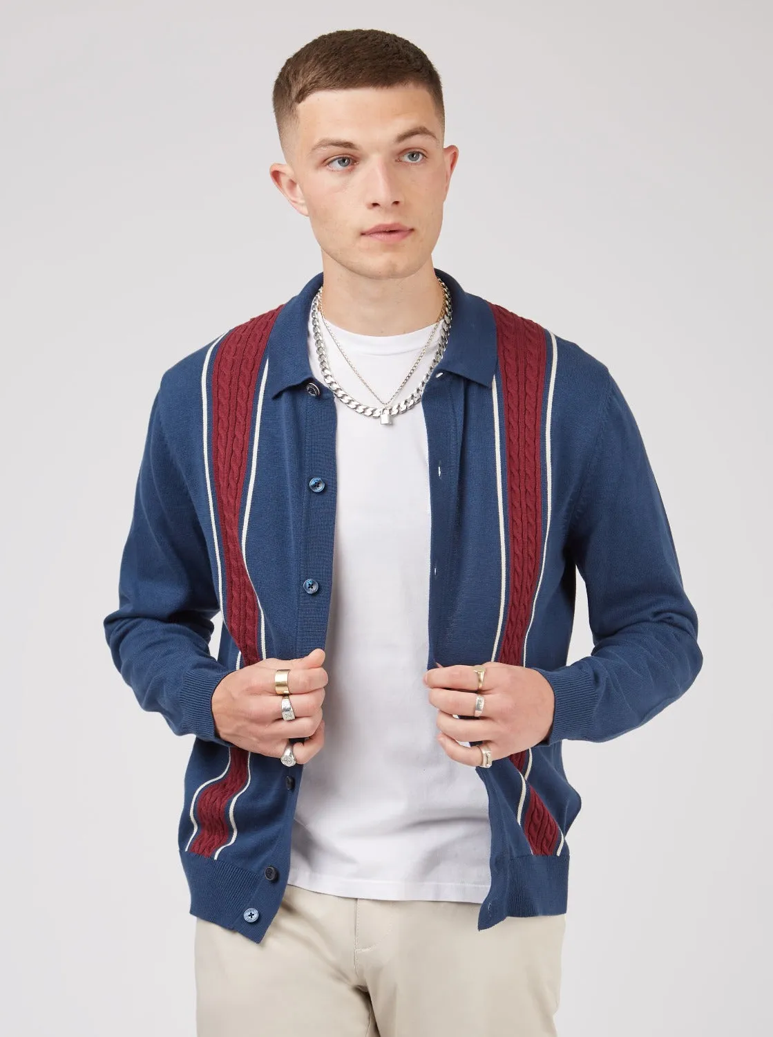 Retro Contrast Stripe Knit Polo - Blue sold by Ben Sherman product image thumbnail 3