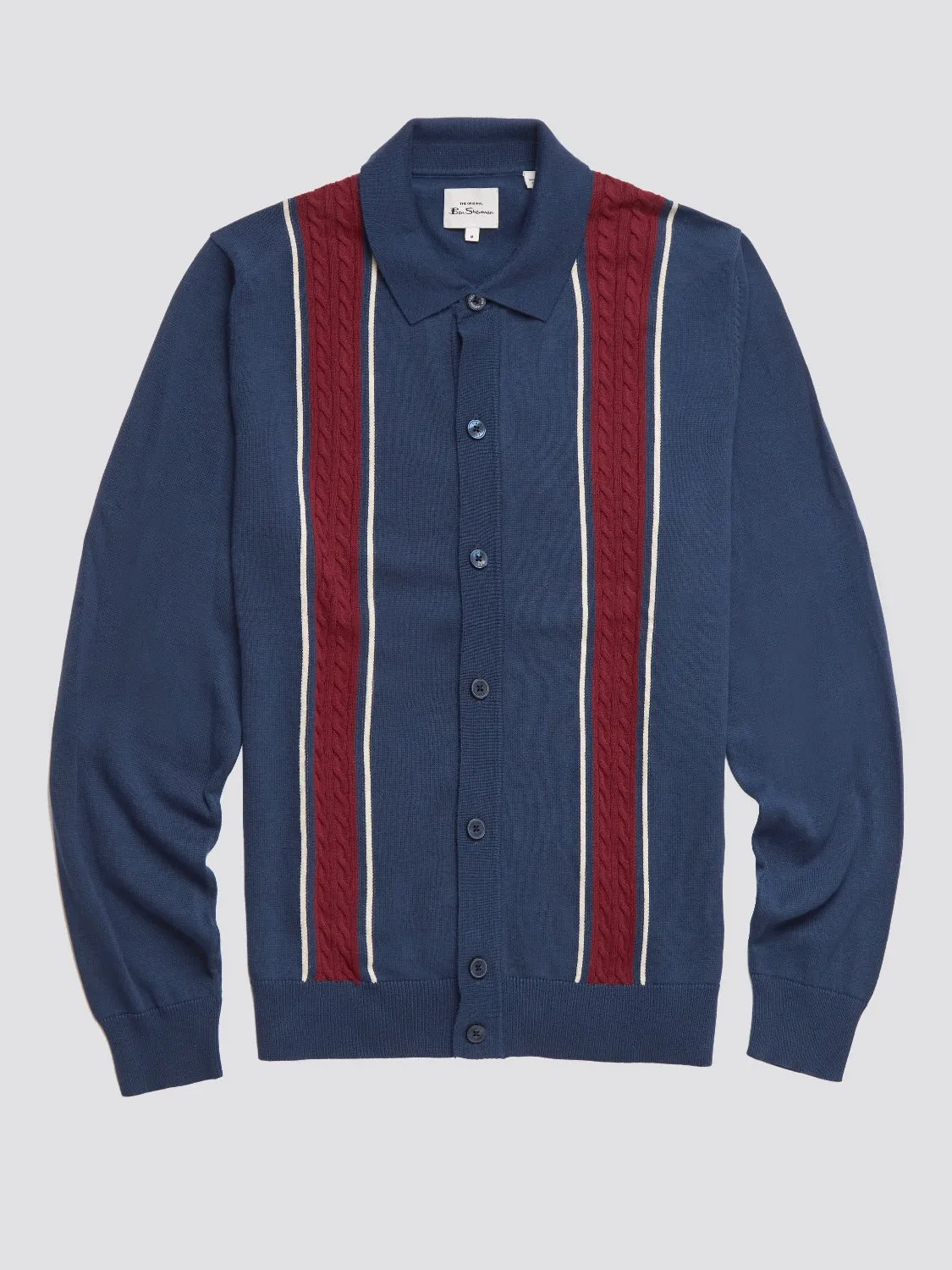 Retro Contrast Stripe Knit Polo - Blue sold by Ben Sherman
