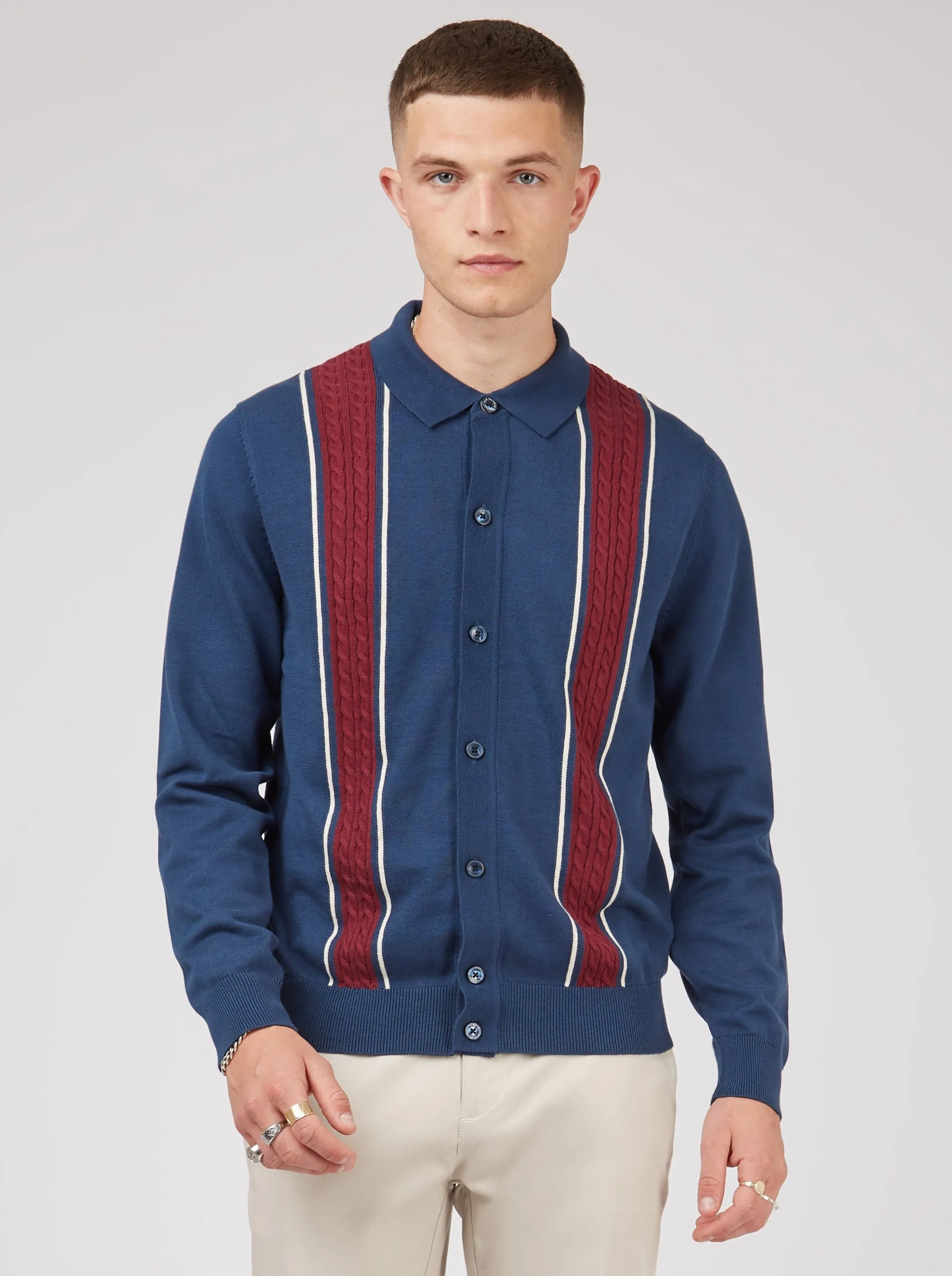 Retro Contrast Stripe Knit Polo - Blue sold by Ben Sherman product image thumbnail 2