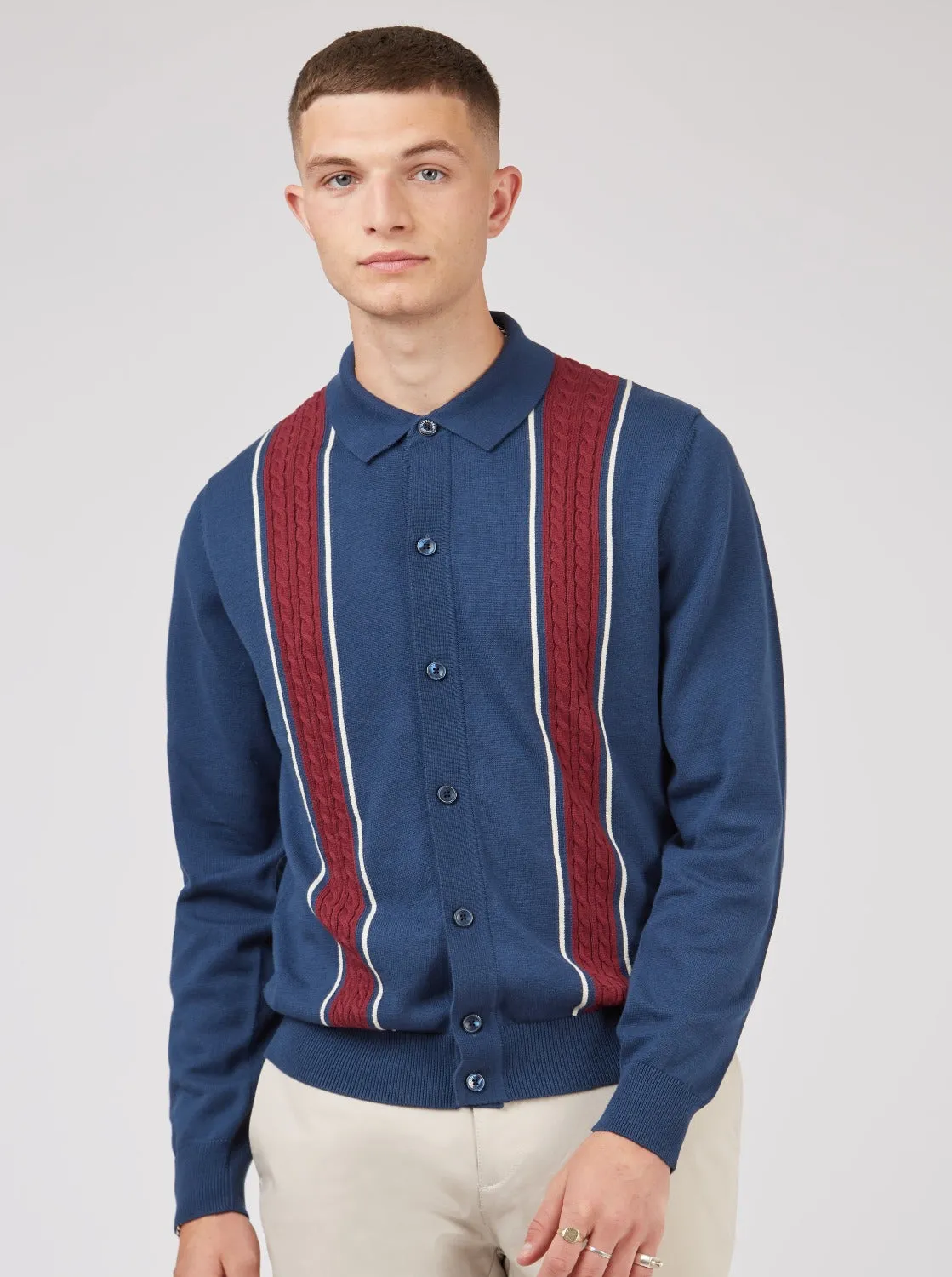 Retro Contrast Stripe Knit Polo - Blue sold by Ben Sherman product image thumbnail 5